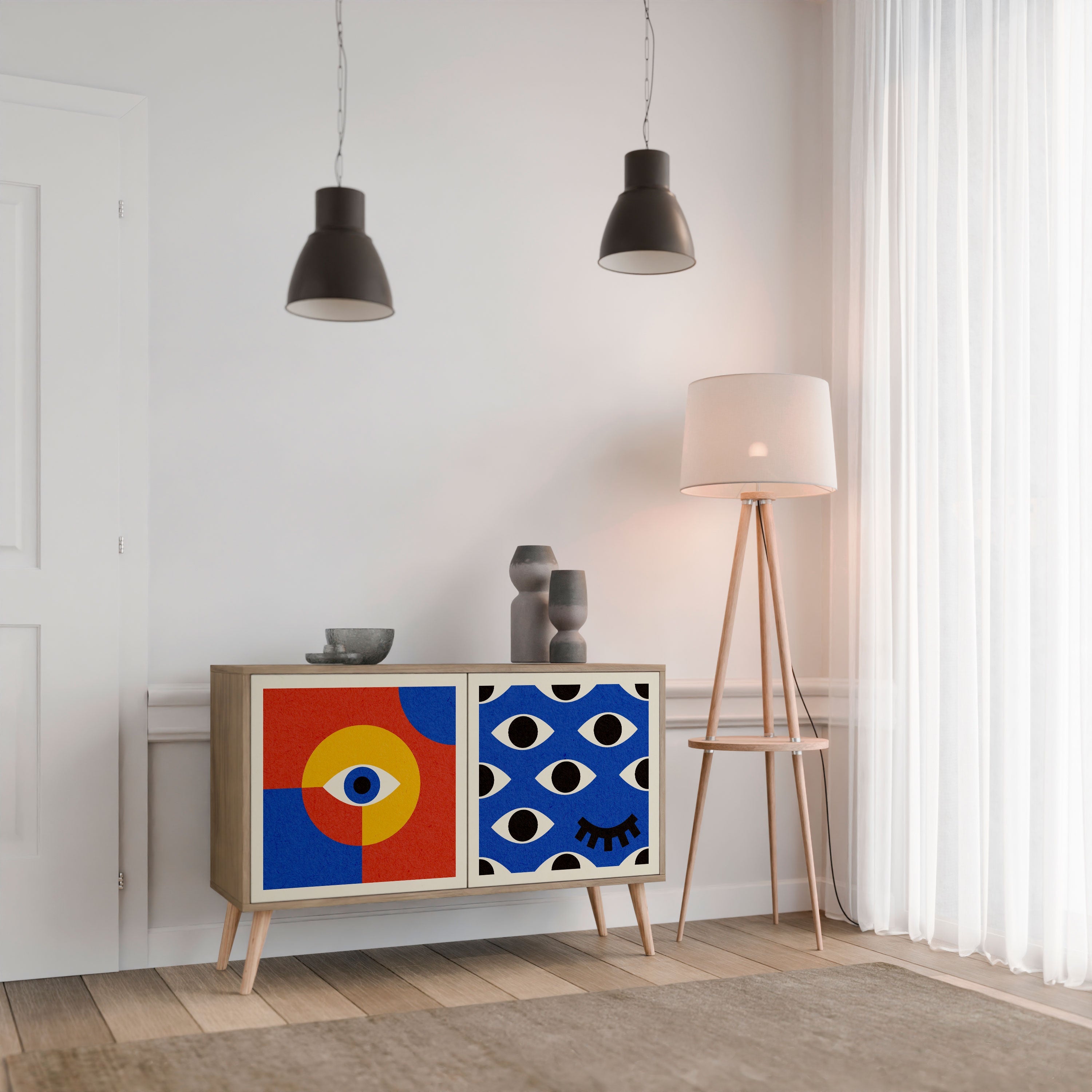 GEOMETRIC EYES Sideboard mit 2 Türen in Eichenoptik