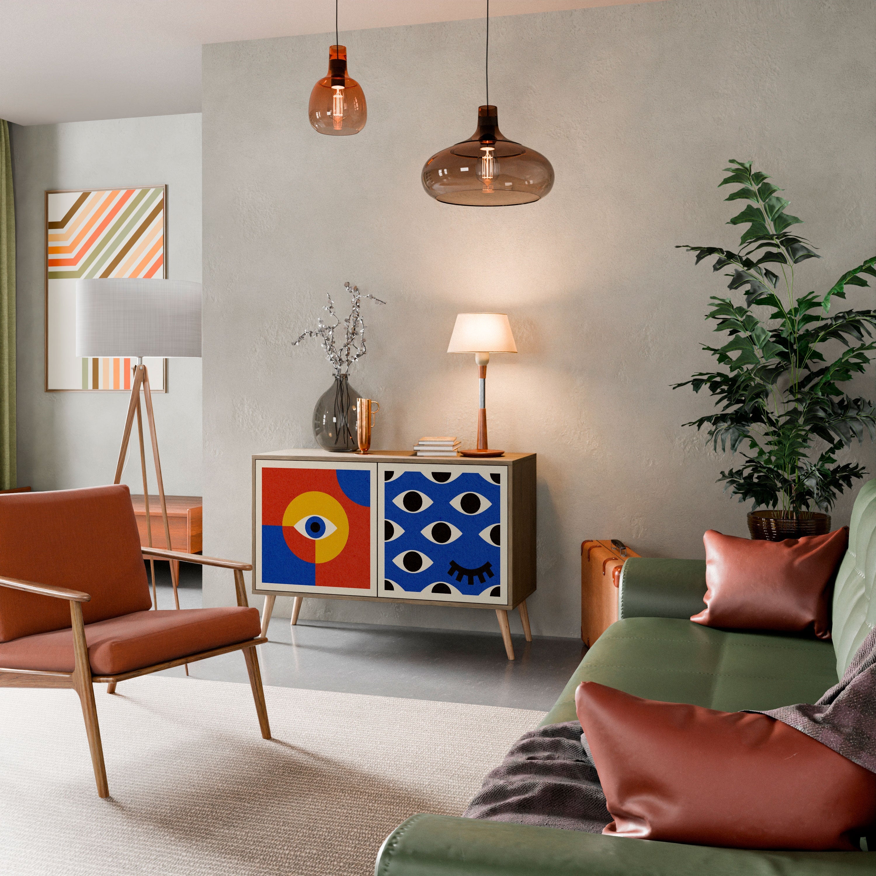GEOMETRIC EYES Sideboard mit 2 Türen in Eichenoptik