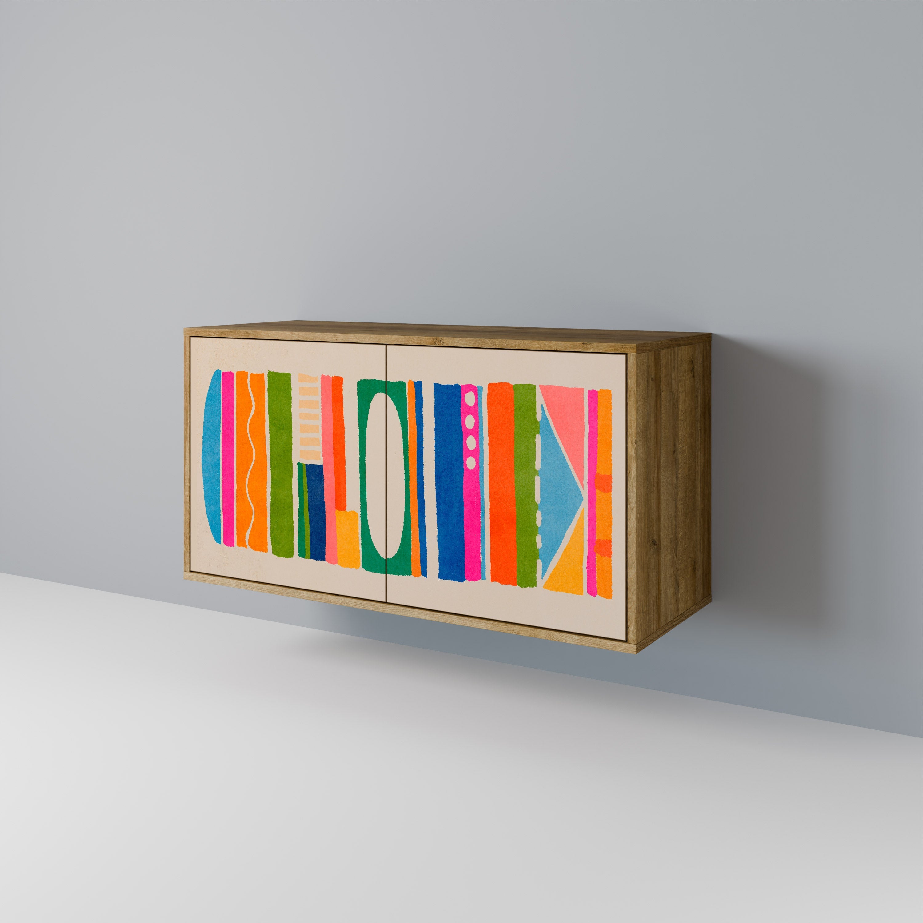 GEOMETRIC SHINE Sideboard mit 2 Türen in Eichenoptik