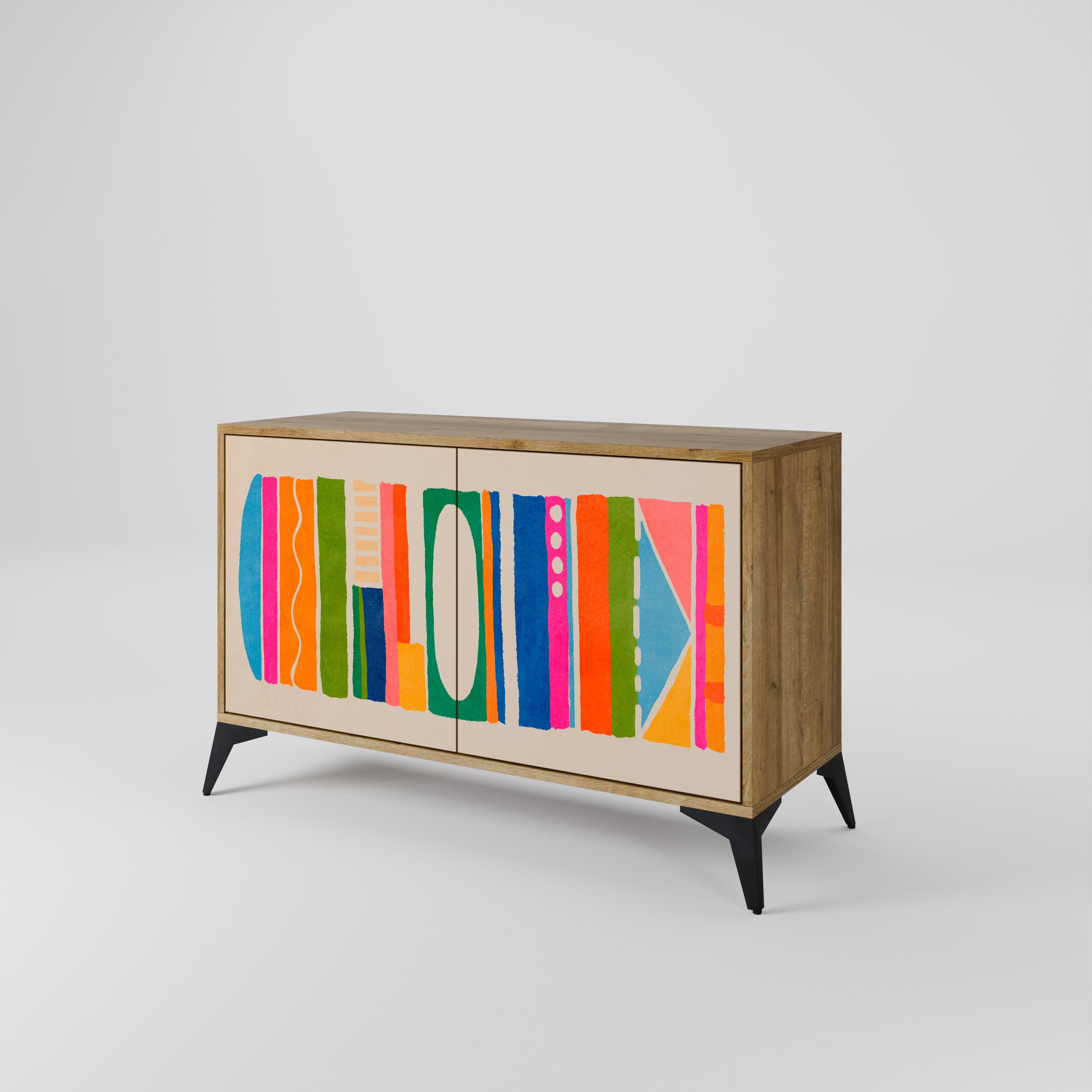 GEOMETRIC SHINE Sideboard mit 2 Türen in Eichenoptik