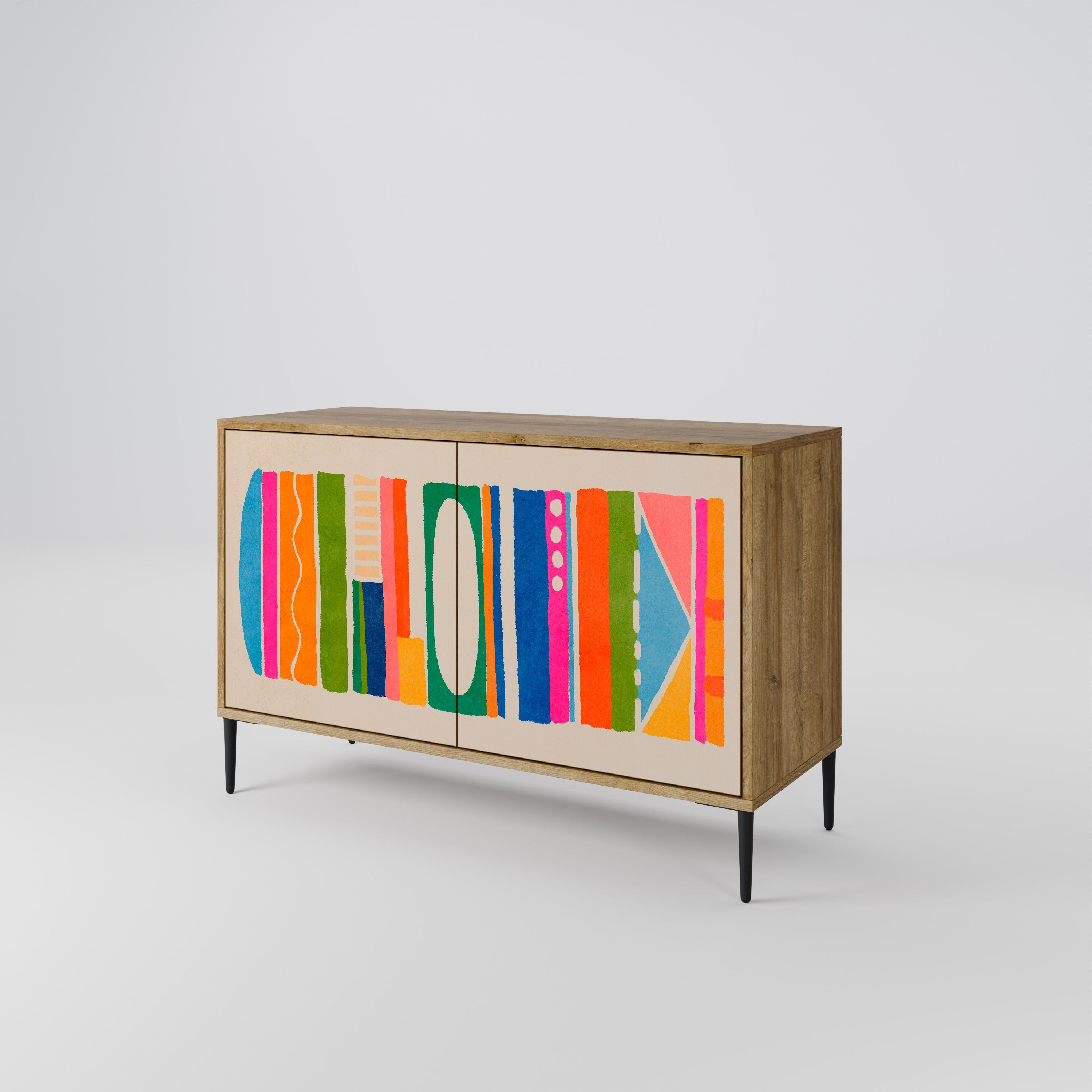 GEOMETRIC SHINE Sideboard mit 2 Türen in Eichenoptik