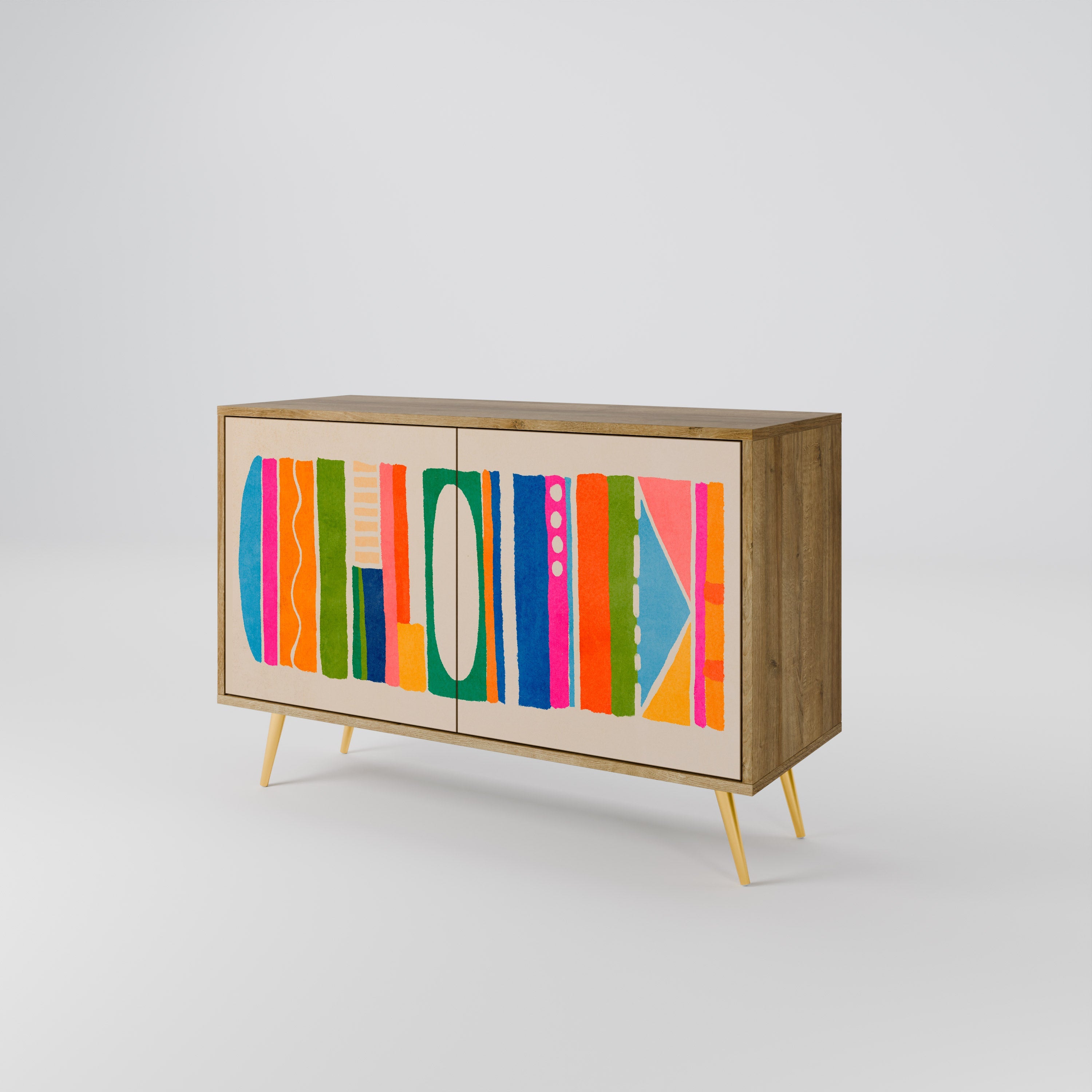 GEOMETRIC SHINE Sideboard mit 2 Türen in Eichenoptik