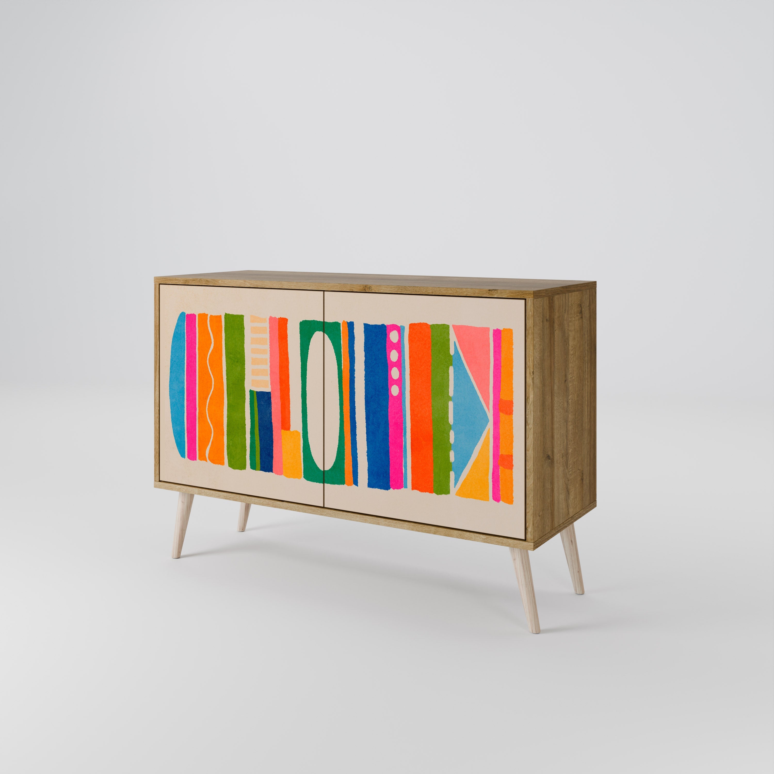 GEOMETRIC SHINE Sideboard mit 2 Türen in Eichenoptik