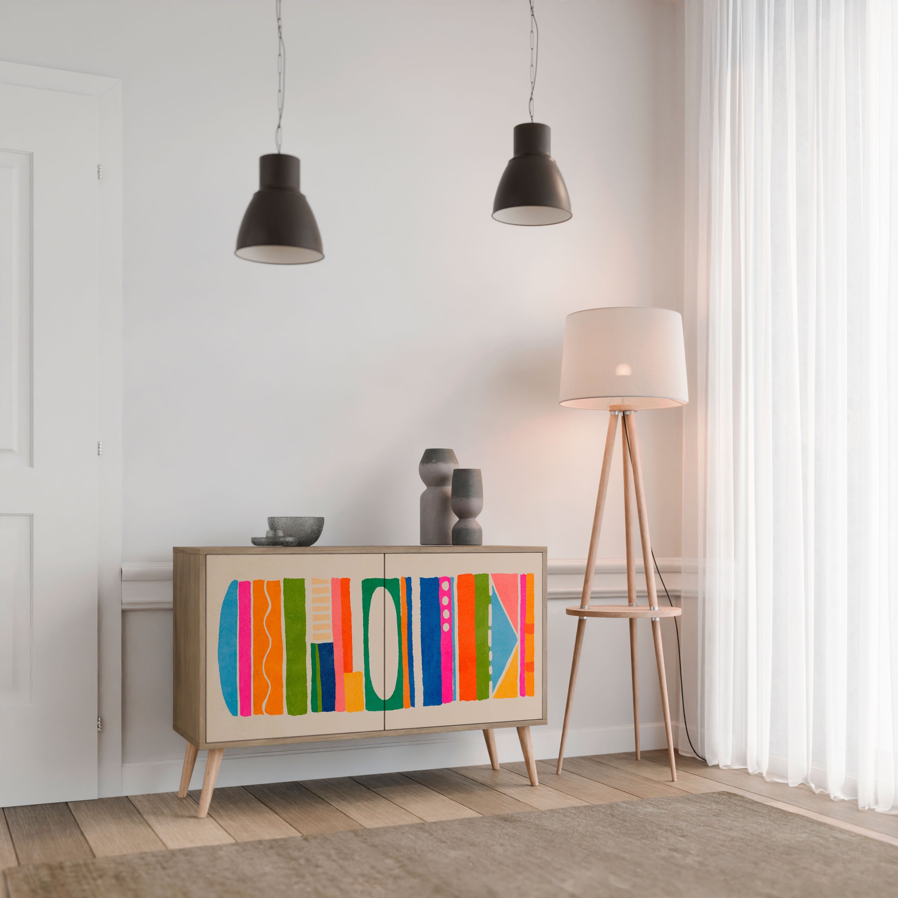 GEOMETRIC SHINE Sideboard mit 2 Türen in Eichenoptik