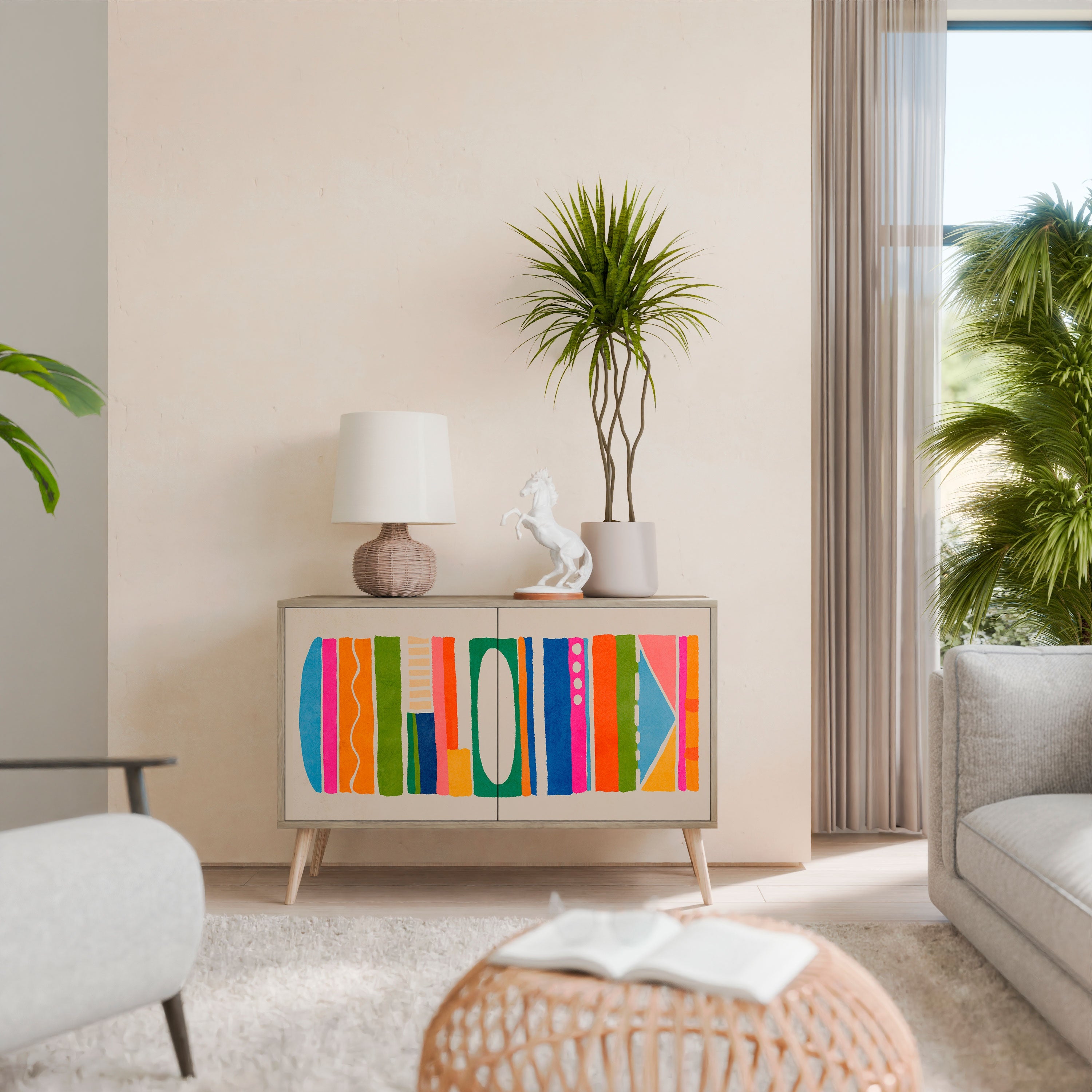 GEOMETRIC SHINE Sideboard mit 2 Türen in Eichenoptik