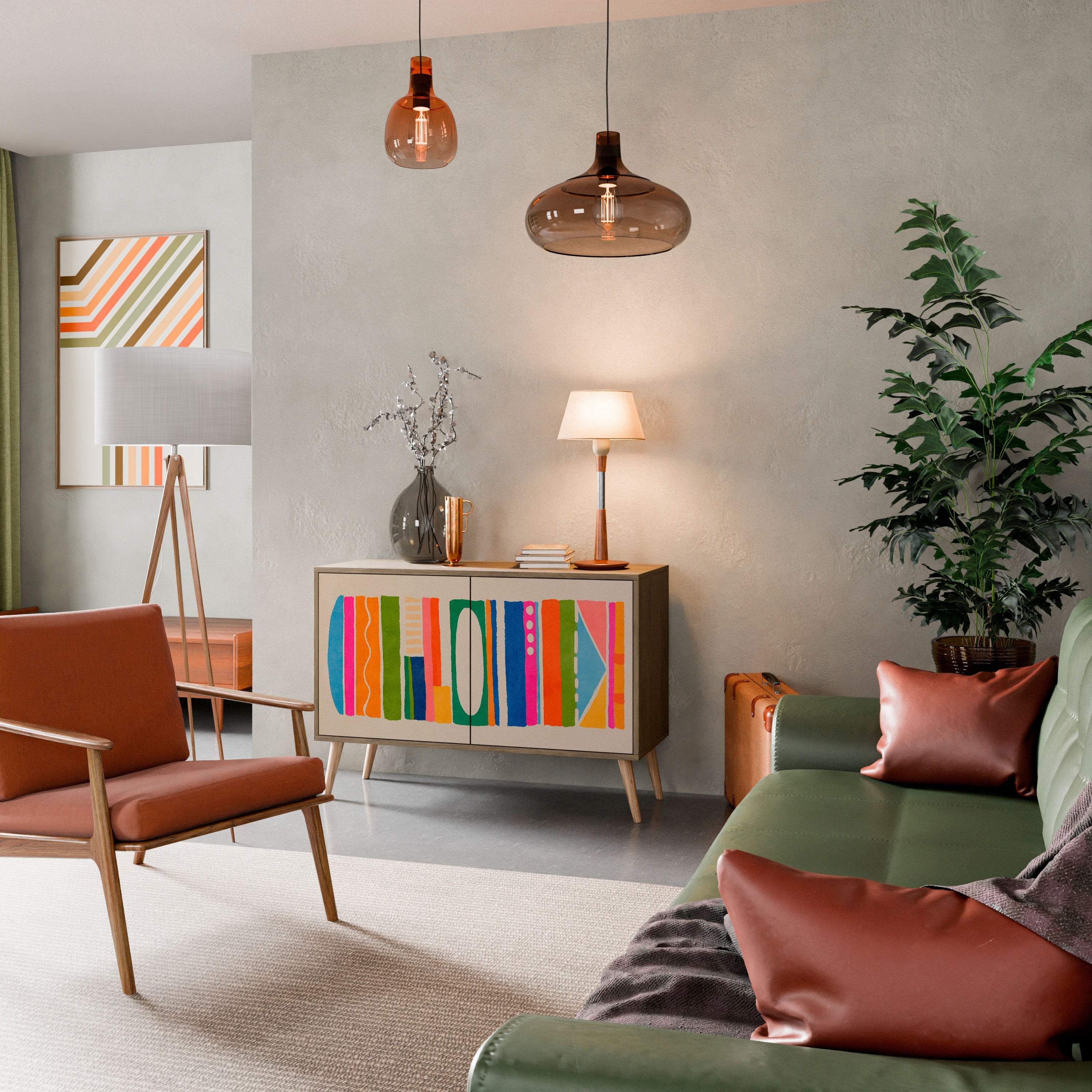 GEOMETRIC SHINE Sideboard mit 2 Türen in Eichenoptik