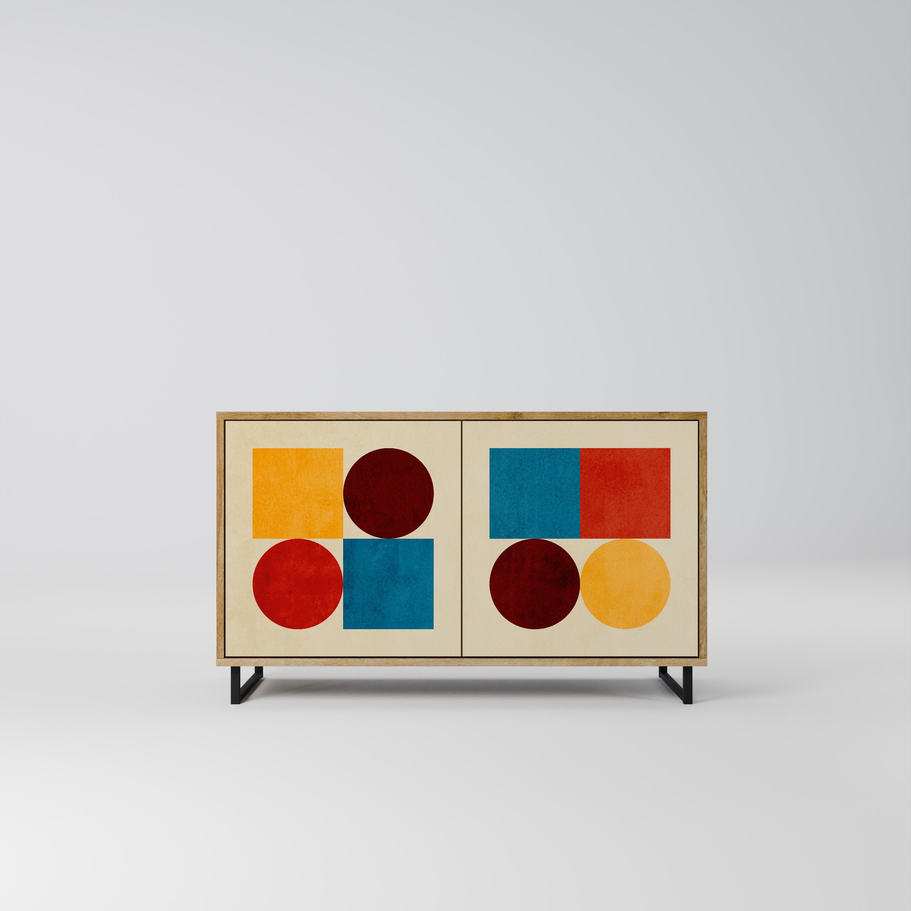 GEOMETRIC PUZZLE Sideboard mit 2 Türen in Eichenoptik