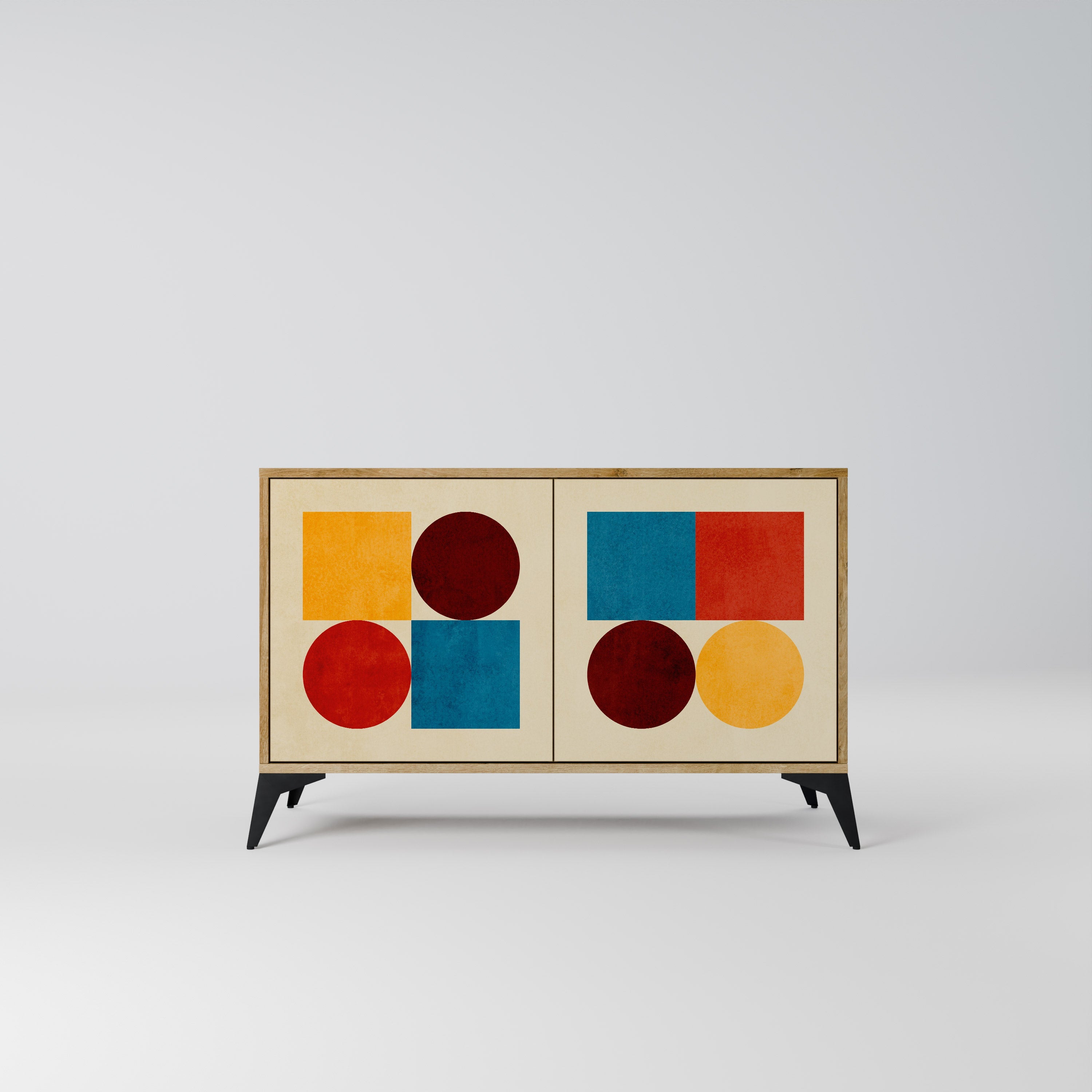 GEOMETRIC PUZZLE Sideboard mit 2 Türen in Eichenoptik
