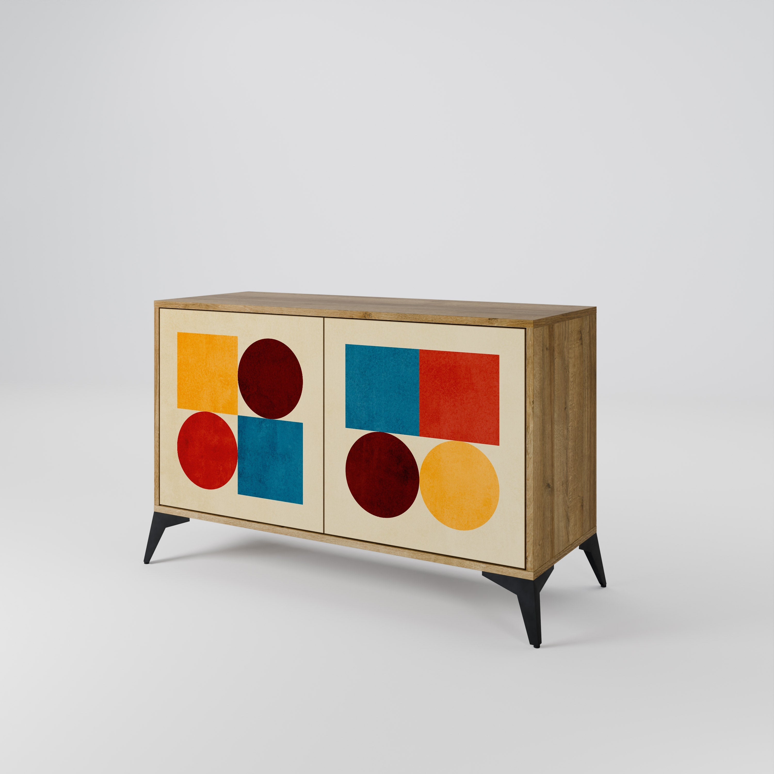 GEOMETRIC PUZZLE Sideboard mit 2 Türen in Eichenoptik