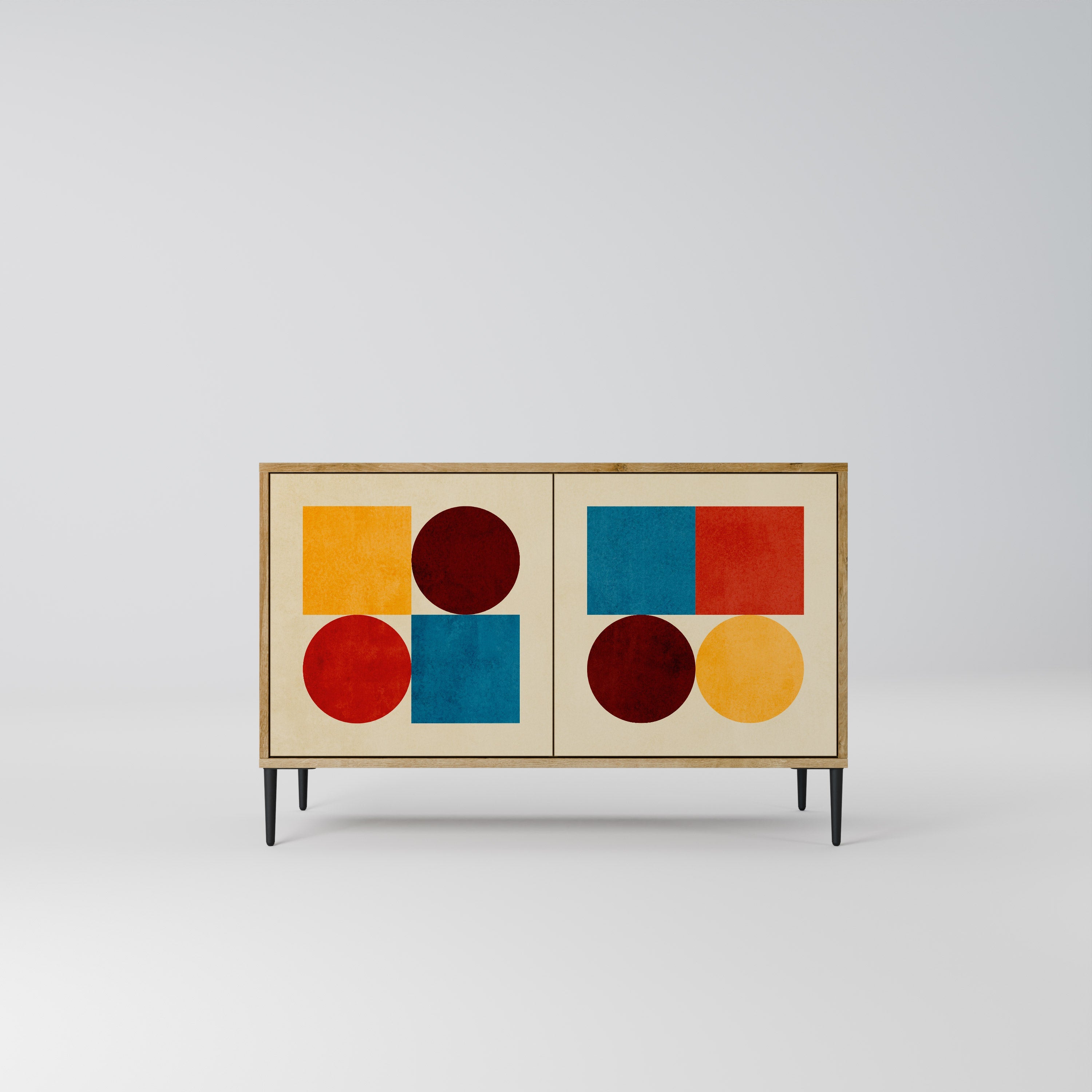 GEOMETRIC PUZZLE Sideboard mit 2 Türen in Eichenoptik