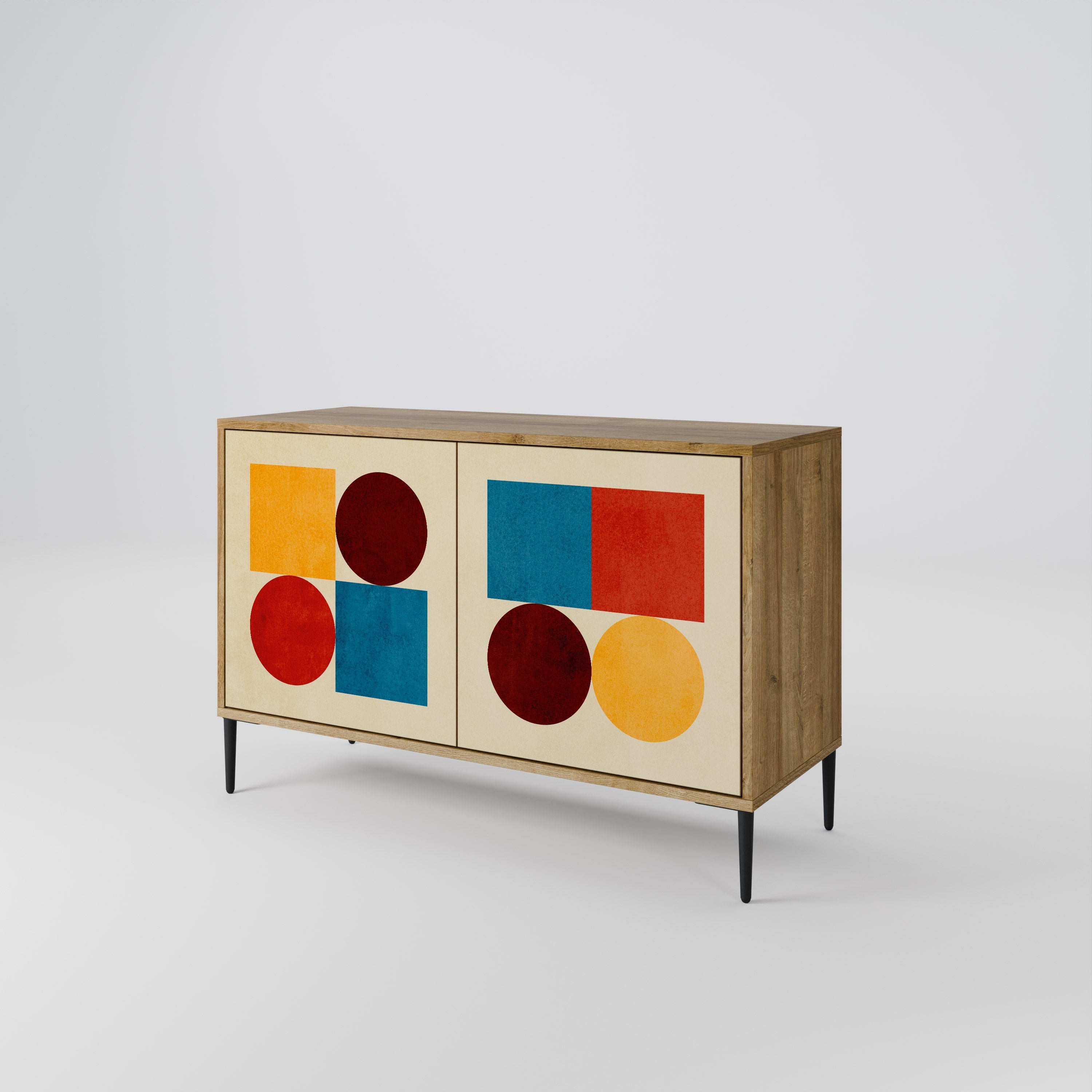 GEOMETRIC PUZZLE Sideboard mit 2 Türen in Eichenoptik