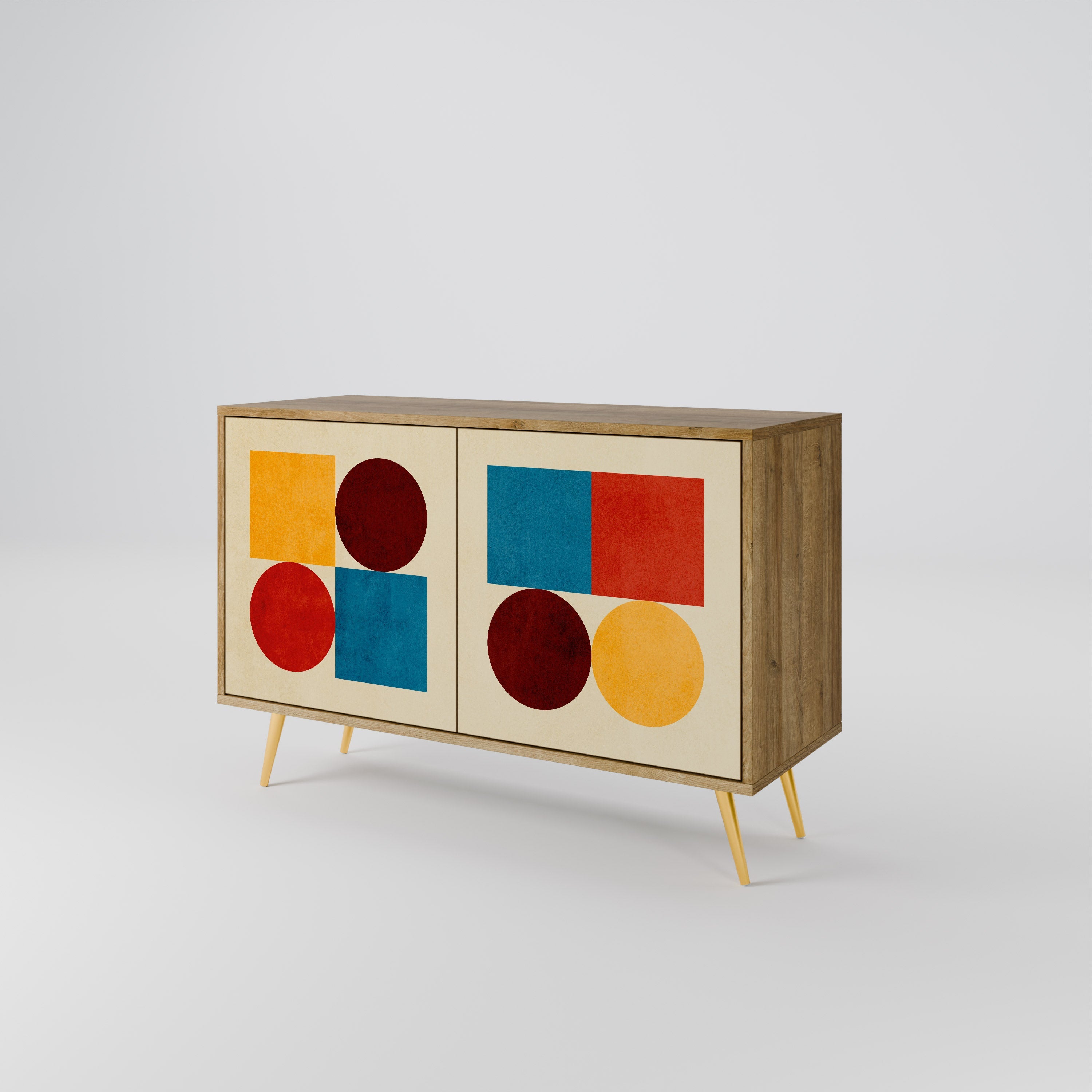 GEOMETRIC PUZZLE Sideboard mit 2 Türen in Eichenoptik