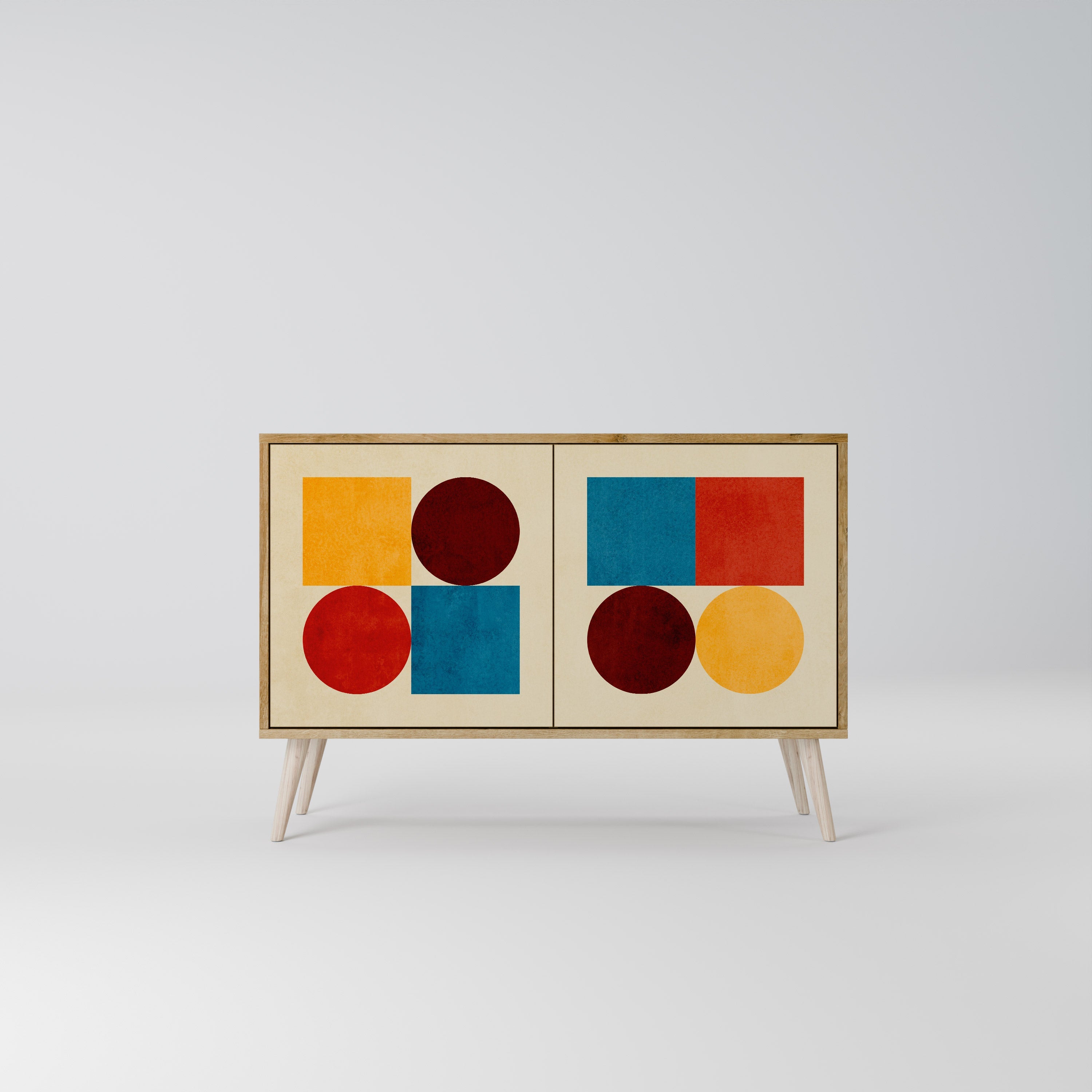 GEOMETRIC PUZZLE Sideboard mit 2 Türen in Eichenoptik
