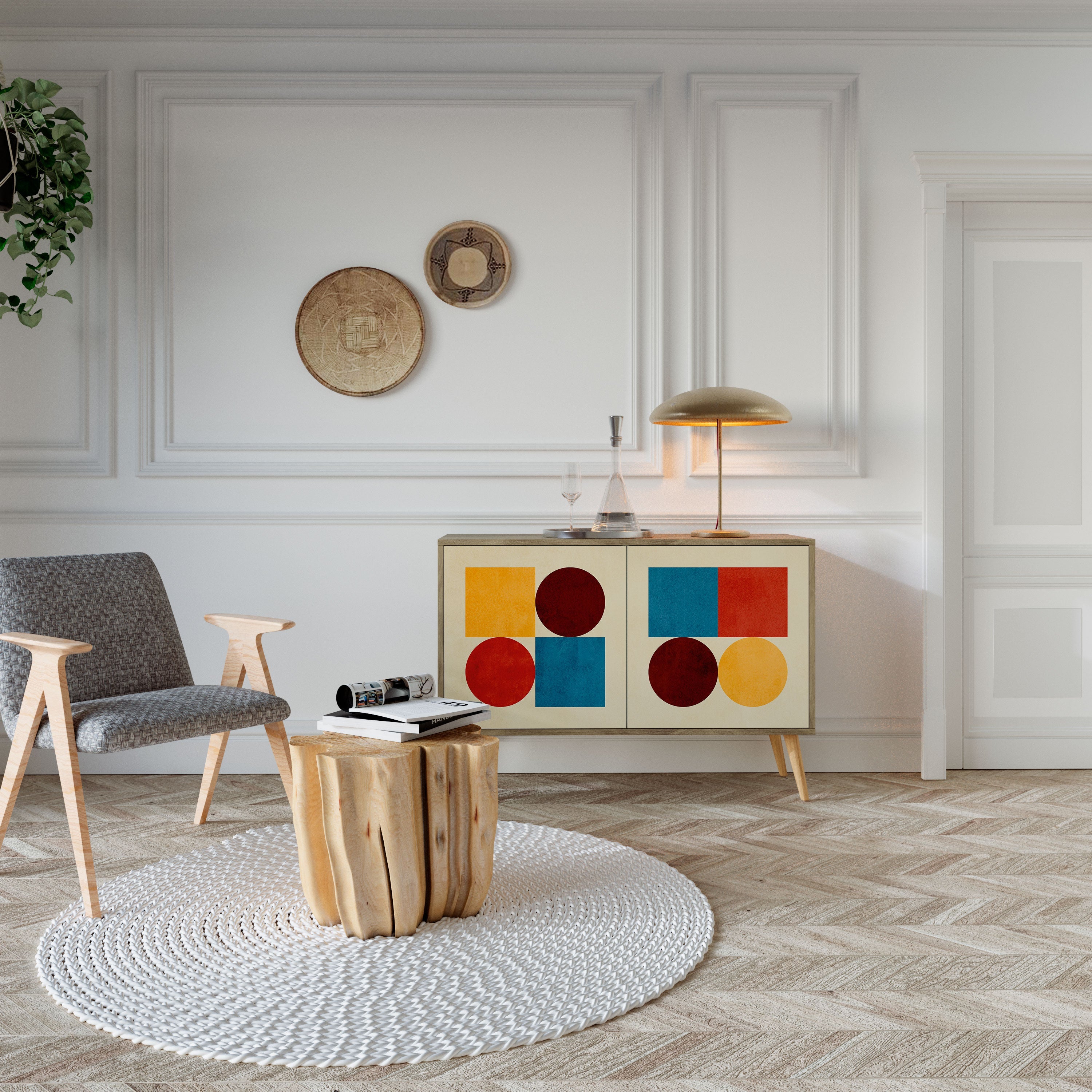 GEOMETRIC PUZZLE Sideboard mit 2 Türen in Eichenoptik