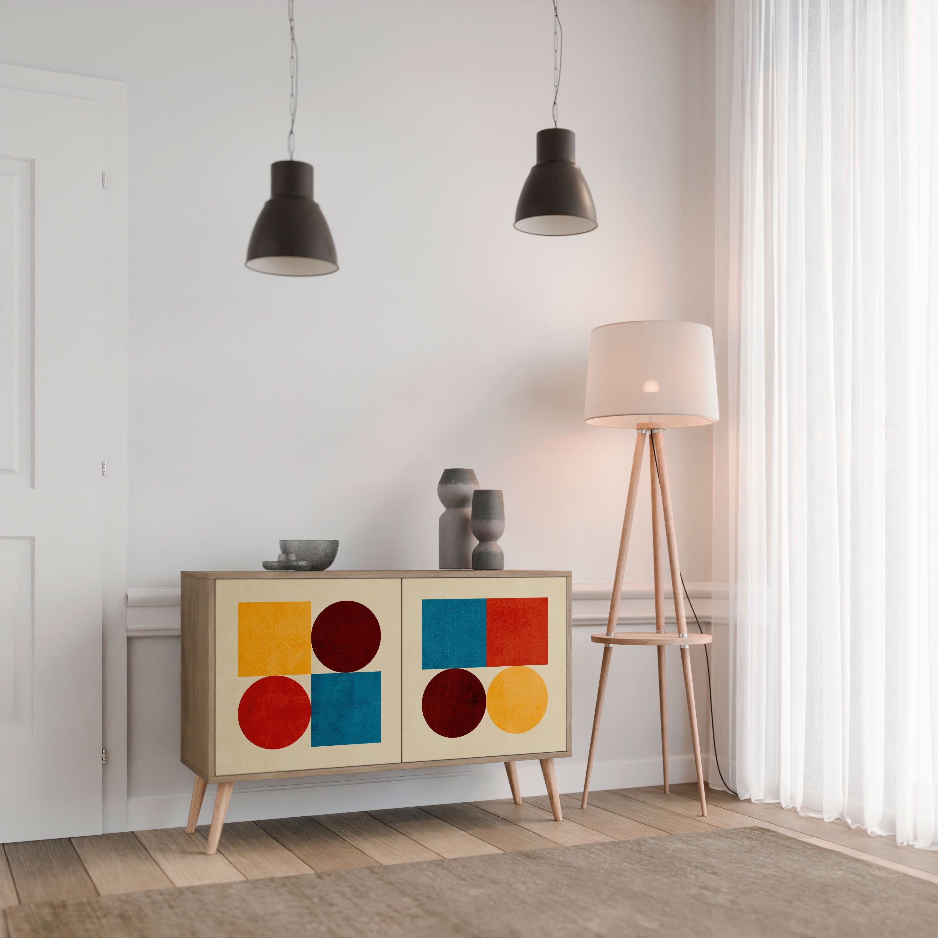 GEOMETRIC PUZZLE Sideboard mit 2 Türen in Eichenoptik