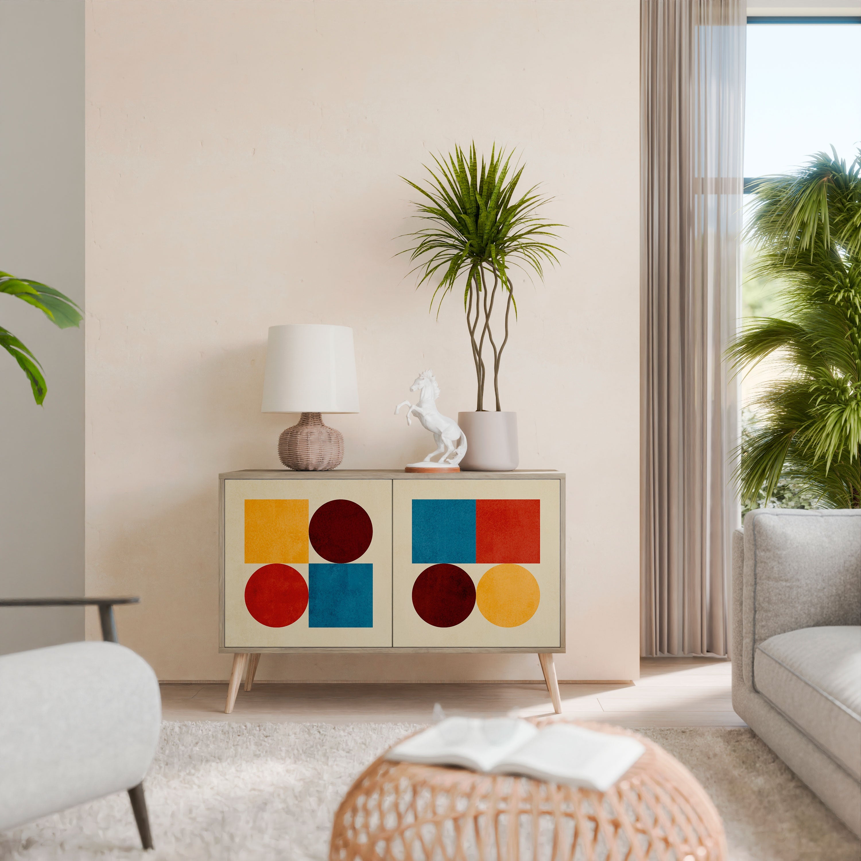 GEOMETRIC PUZZLE Sideboard mit 2 Türen in Eichenoptik