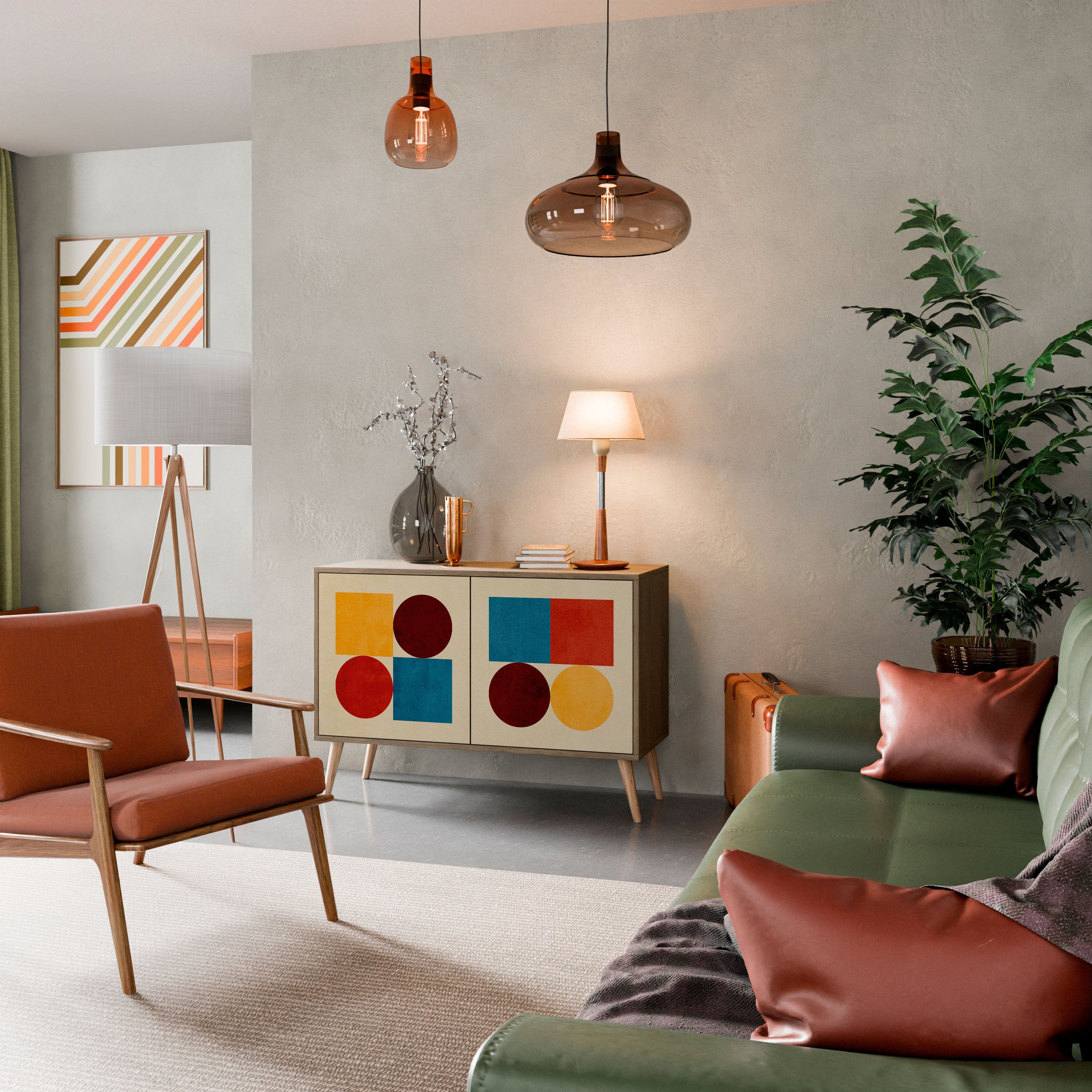 GEOMETRIC PUZZLE Sideboard mit 2 Türen in Eichenoptik