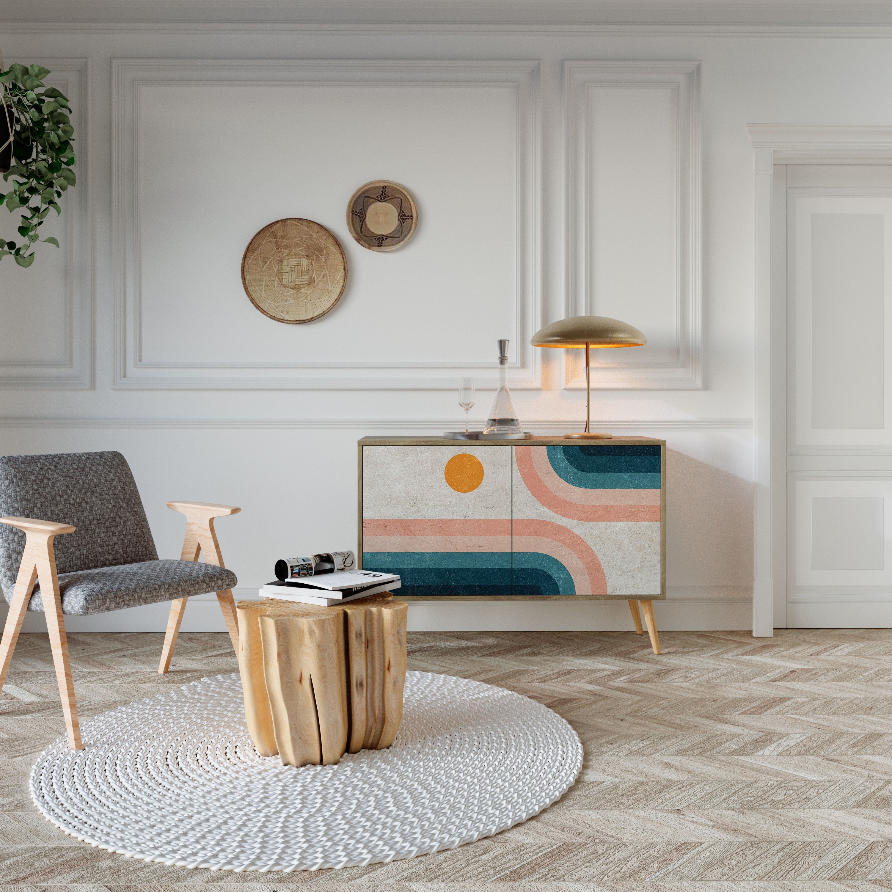 TWO HALVES Sideboard mit 2 Türen in Eichenoptik