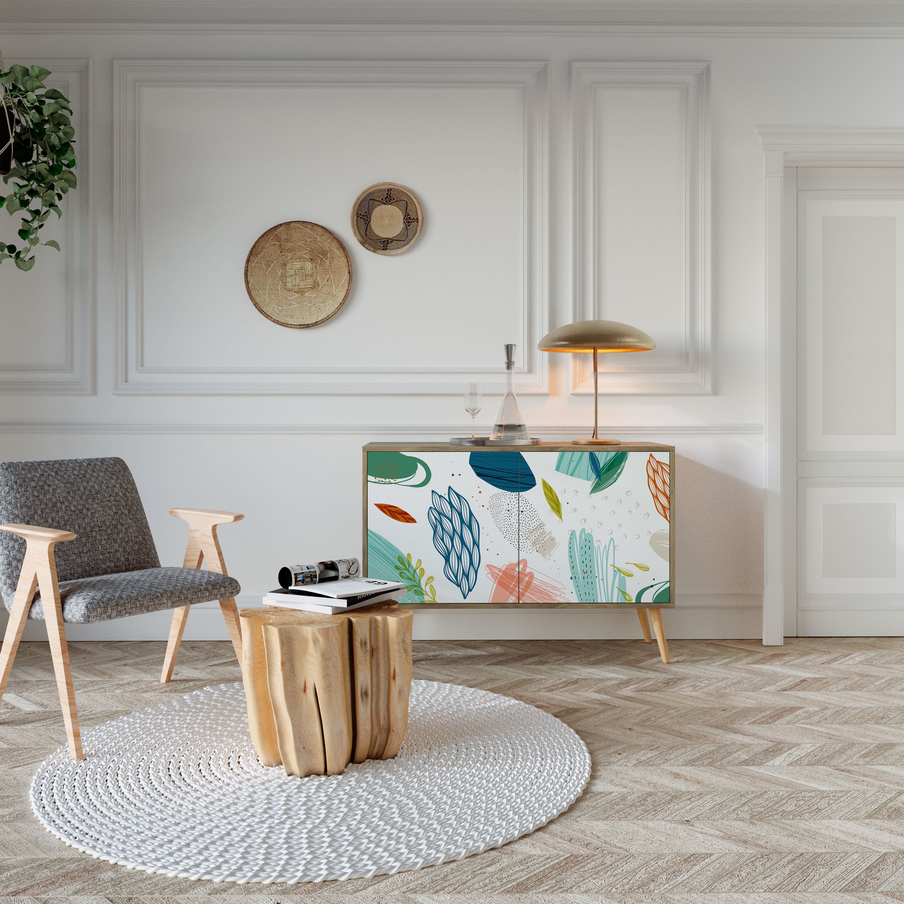 BOTANICAL HURRICANE Sideboard mit 2 Türen in Eichenoptik