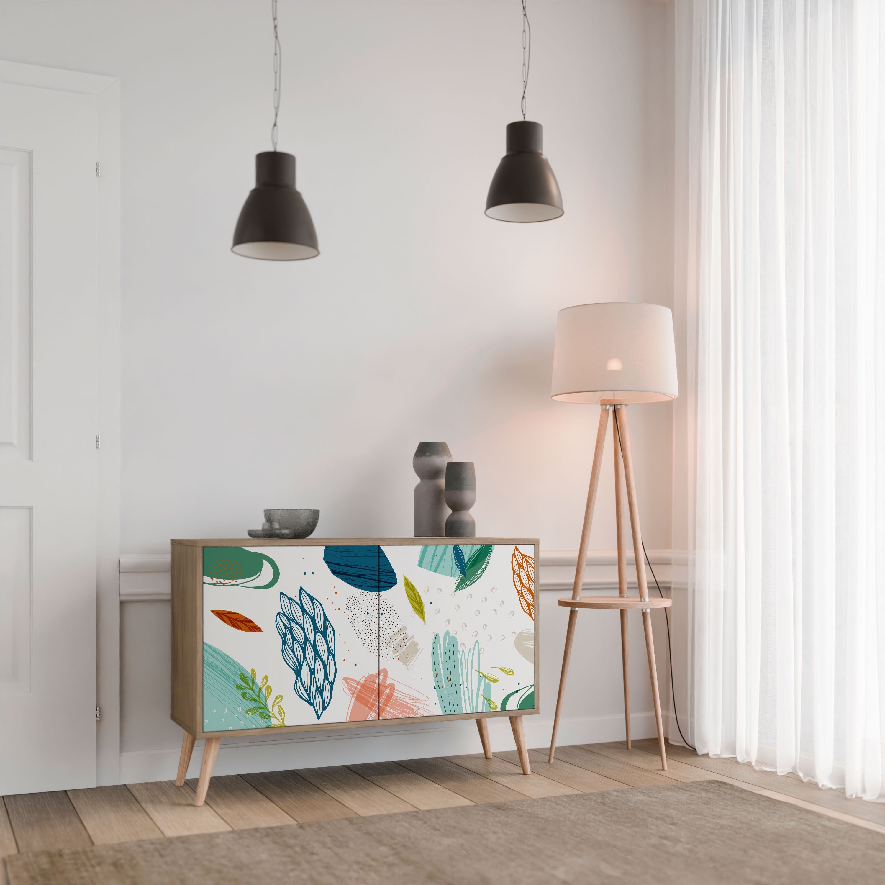 BOTANICAL HURRICANE Sideboard mit 2 Türen in Eichenoptik