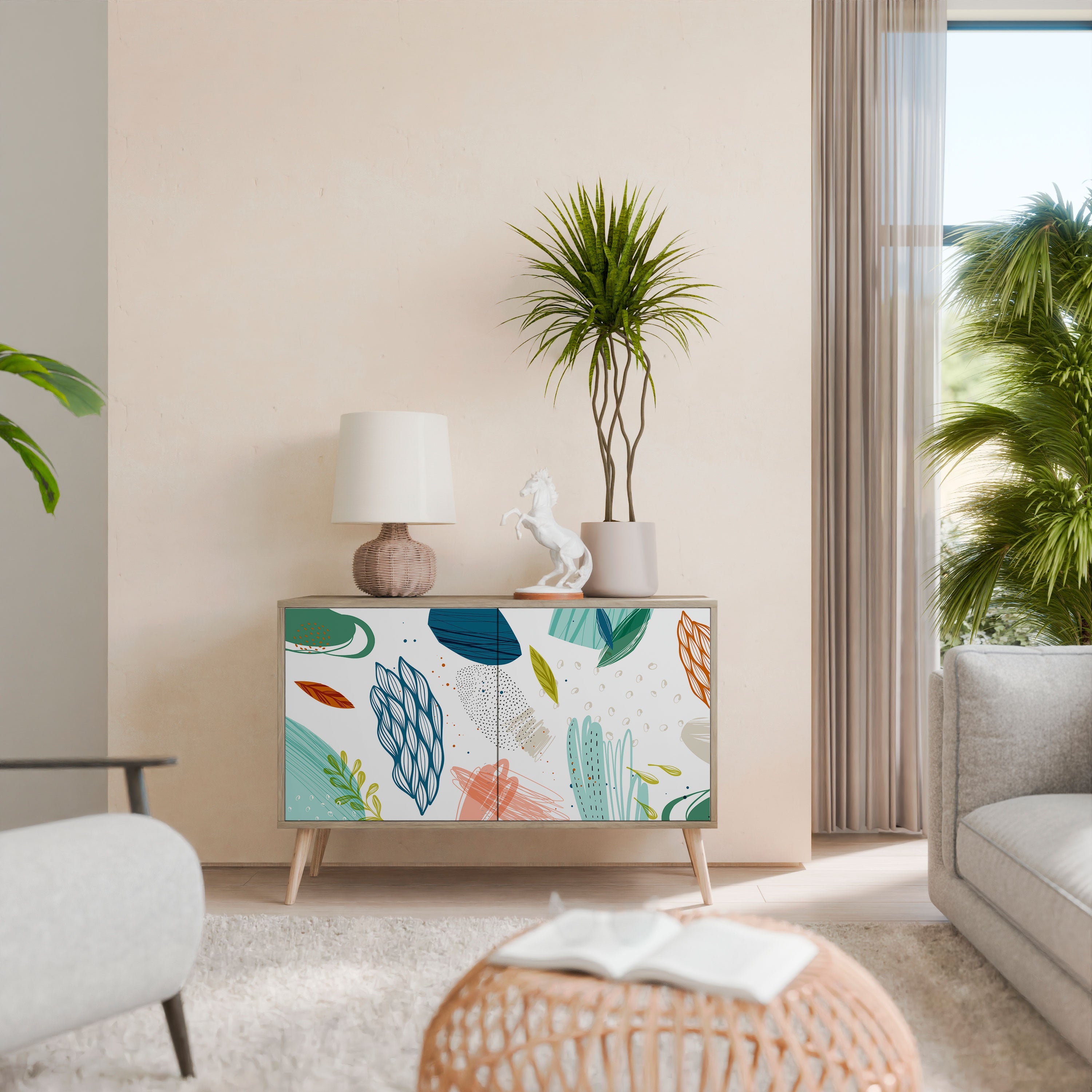BOTANICAL HURRICANE Sideboard mit 2 Türen in Eichenoptik