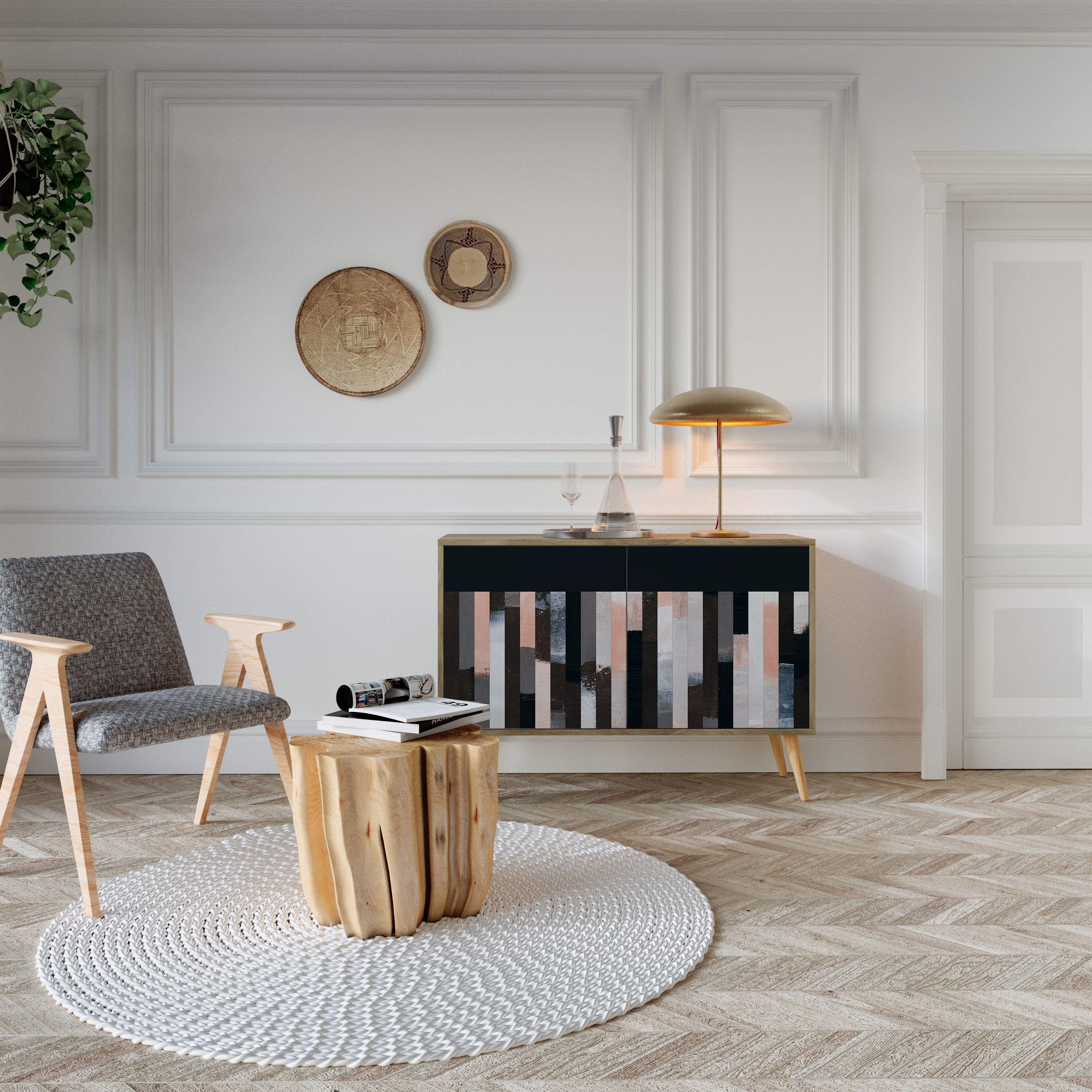 COLLAGE OF RECTANGLES Sideboard mit 2 Türen in Eichenoptik