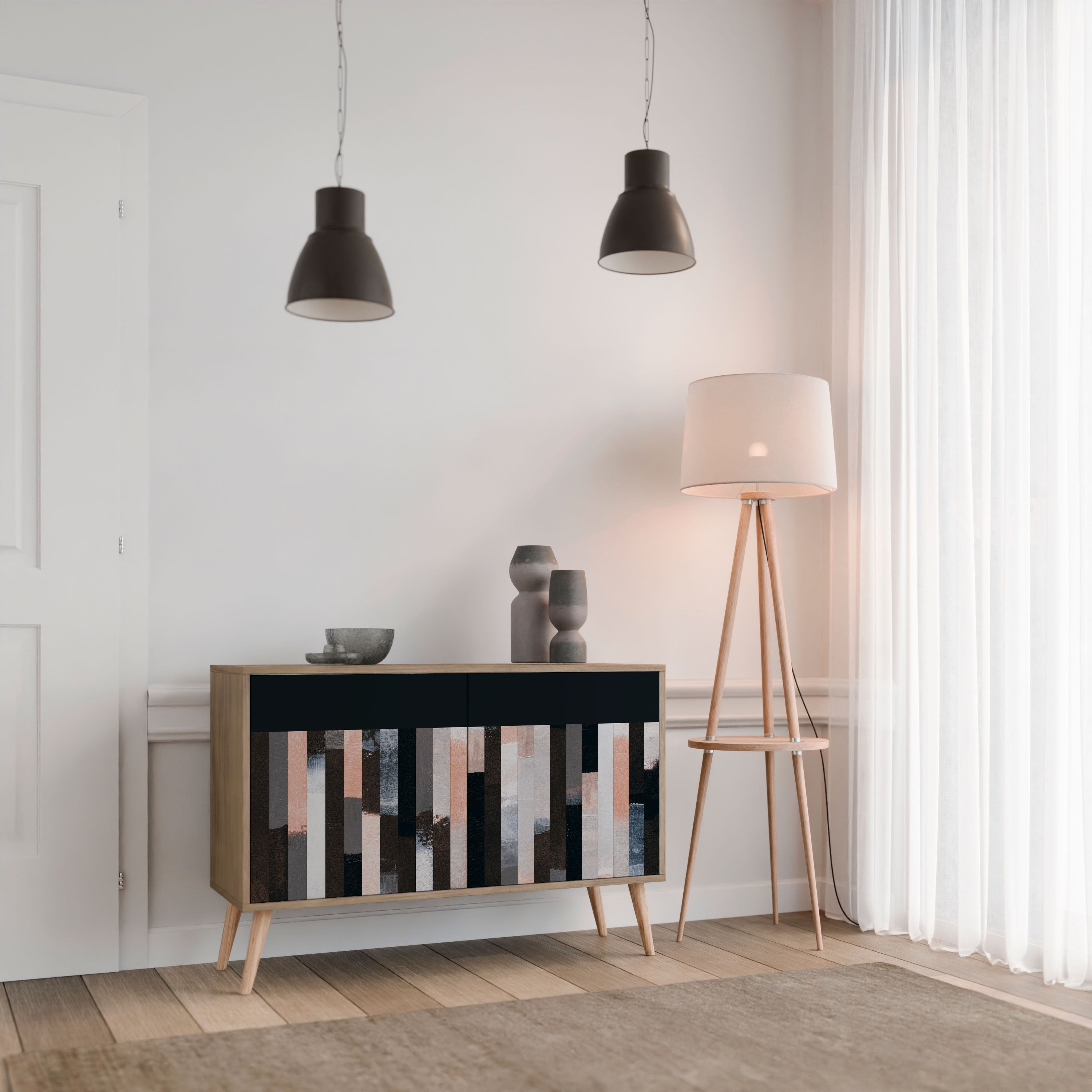 COLLAGE OF RECTANGLES Sideboard mit 2 Türen in Eichenoptik