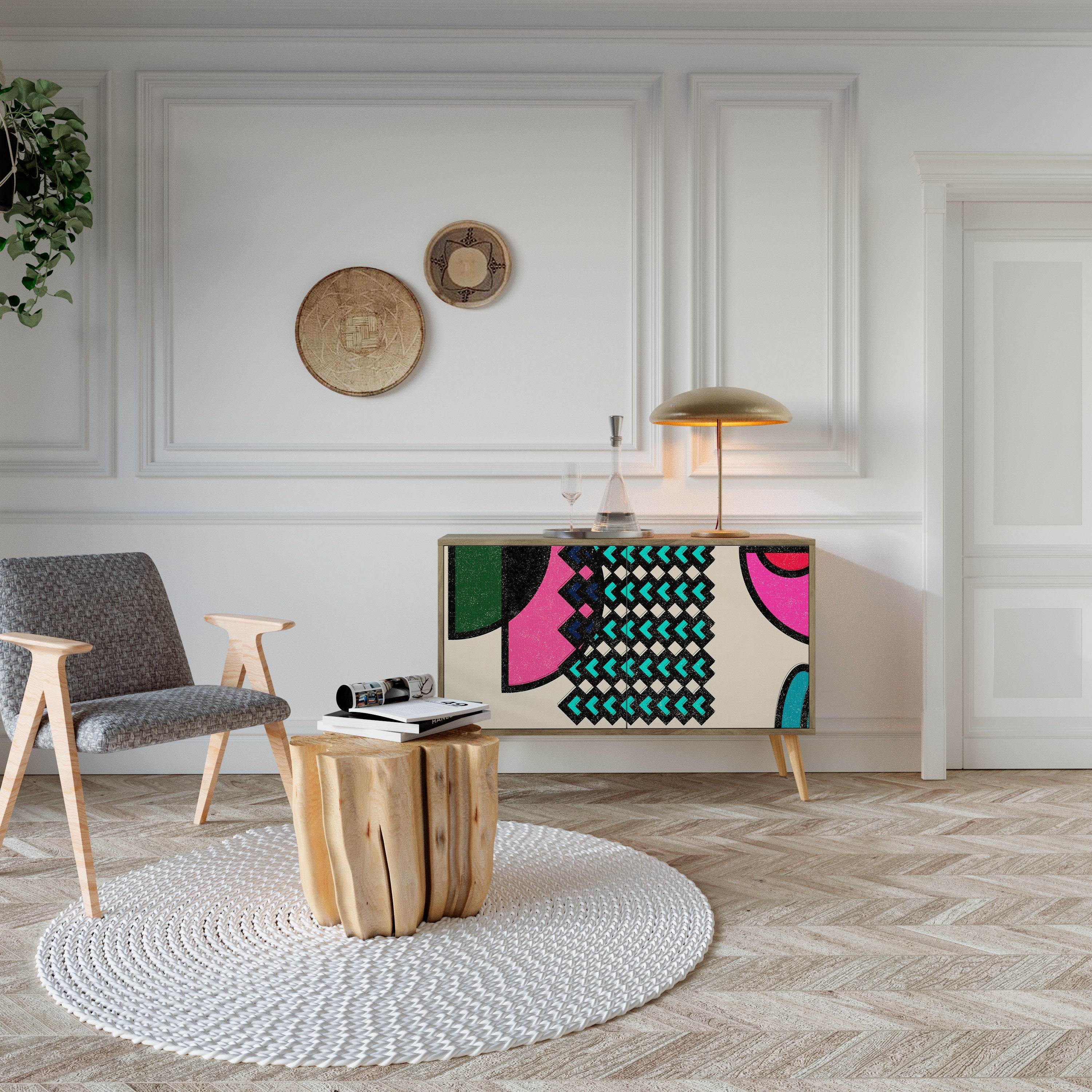 GEOMETRIC RHAPSODY Sideboard mit 2 Türen in Eichenoptik