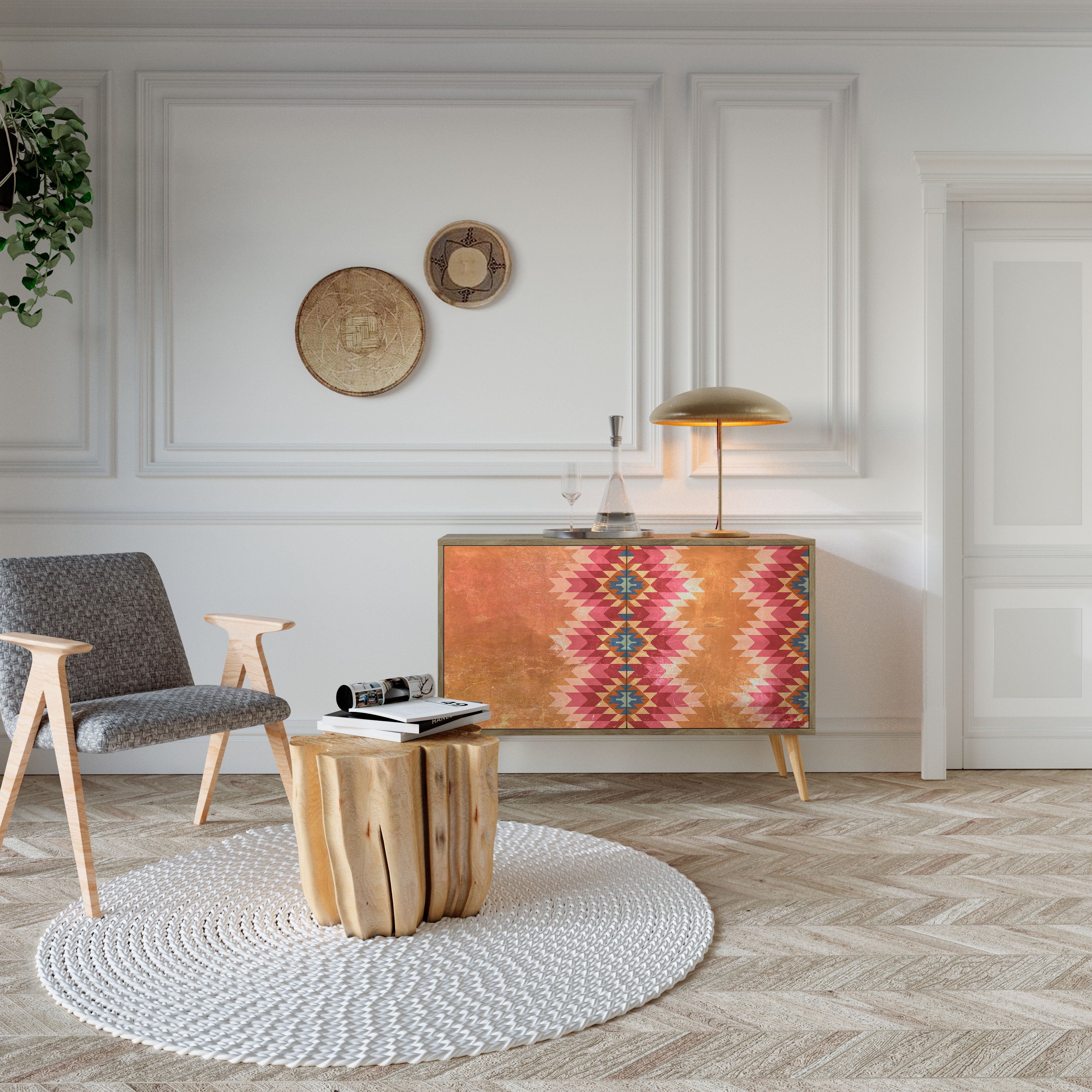 INDIAN FOLK Sideboard mit 2 Türen in Eichenoptik