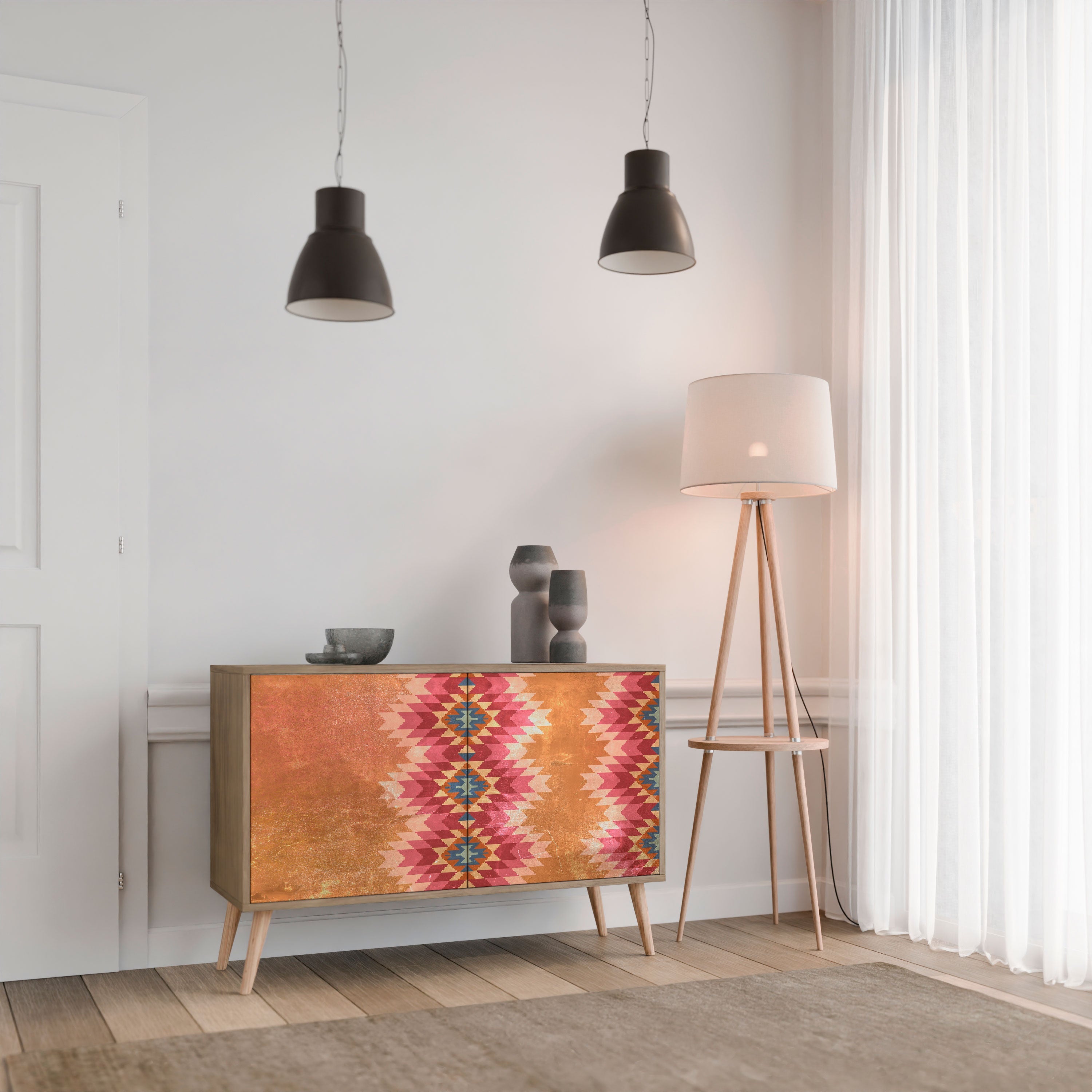 INDIAN FOLK Sideboard mit 2 Türen in Eichenoptik