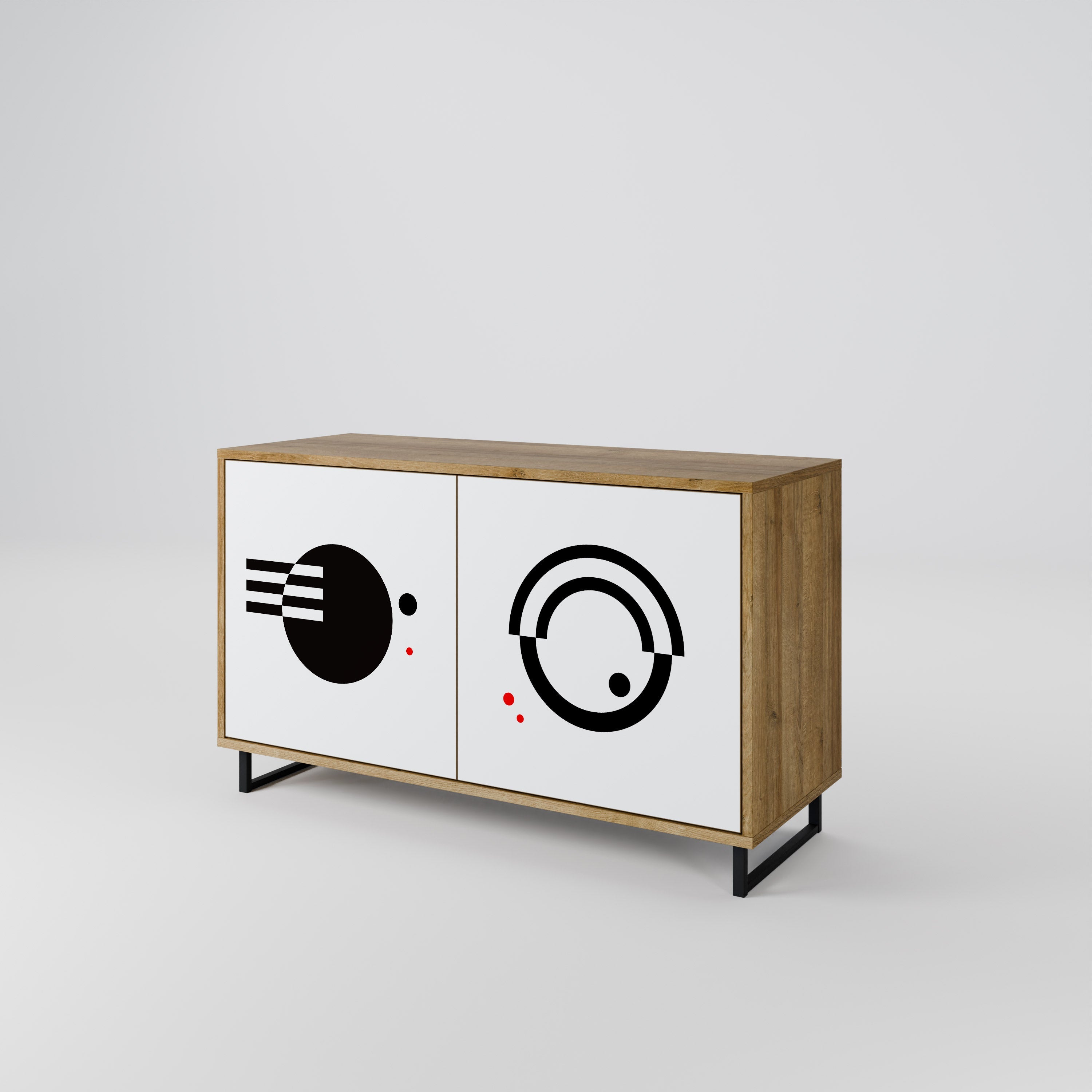 SCHWARZ-WEISS-KOMBINATION 2-türiges Sideboard in Eichenoptik