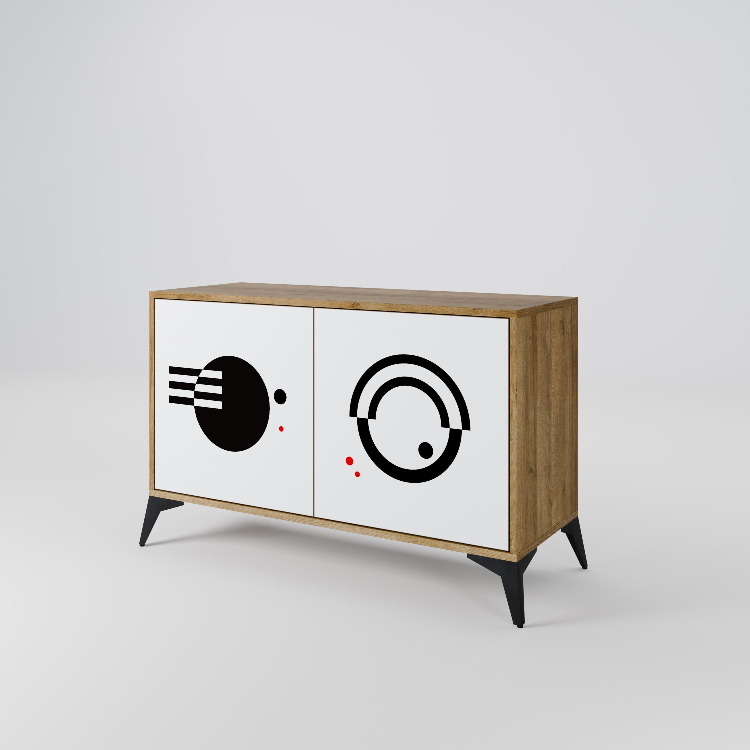 SCHWARZ-WEISS-KOMBINATION 2-türiges Sideboard in Eichenoptik