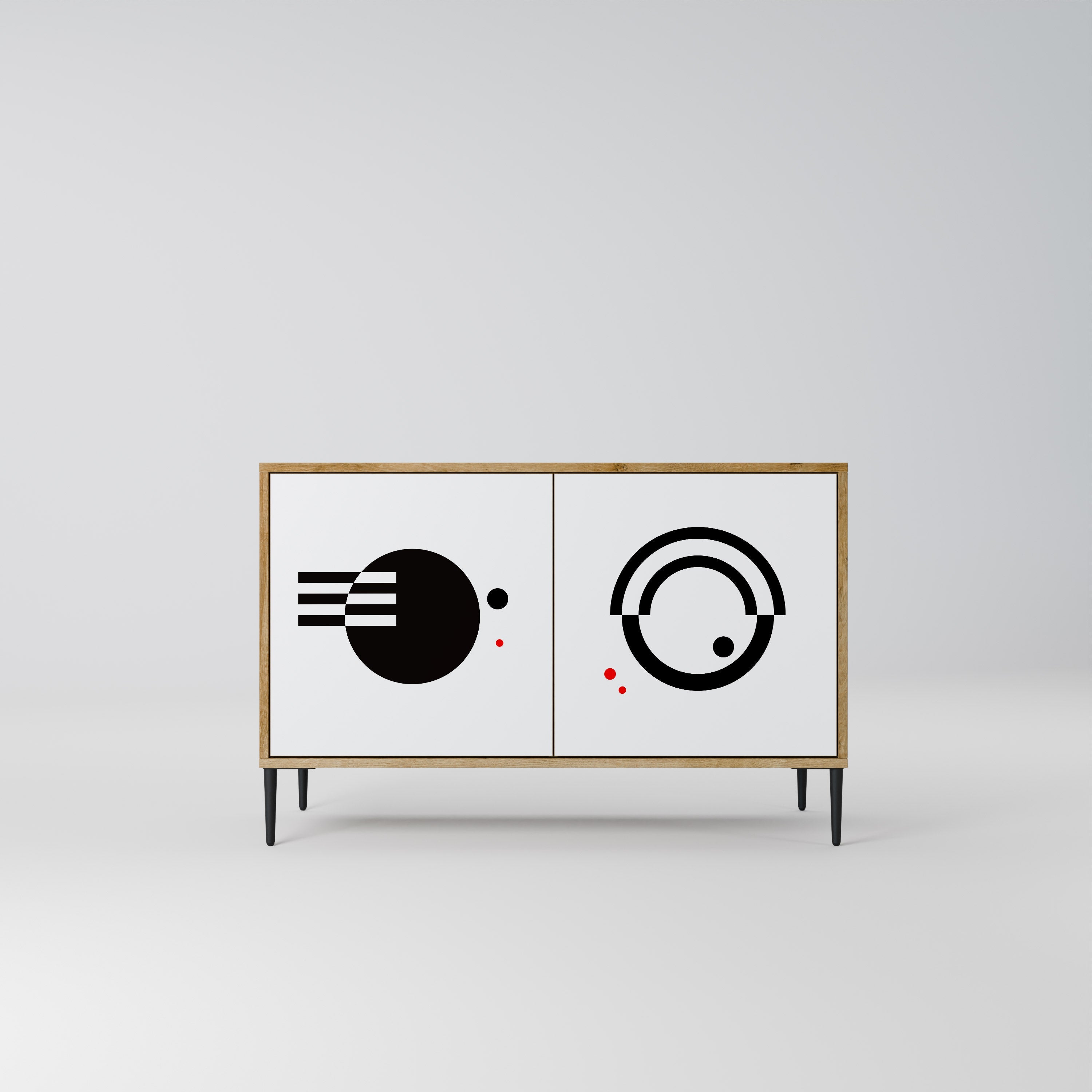 SCHWARZ-WEISS-KOMBINATION 2-türiges Sideboard in Eichenoptik