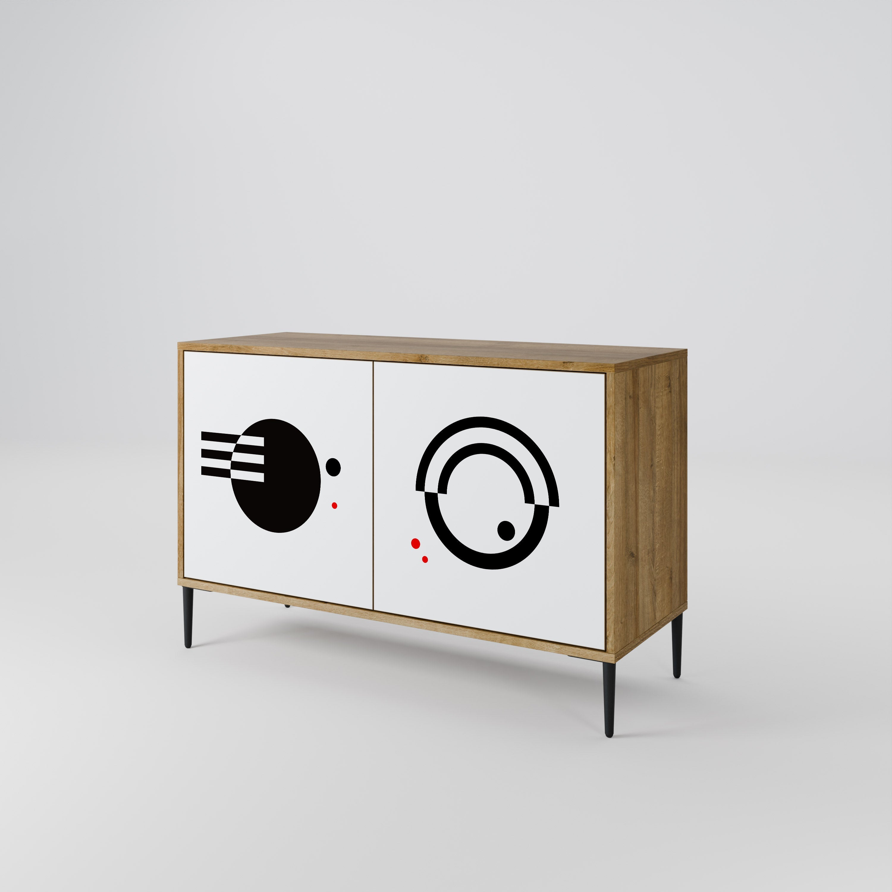 SCHWARZ-WEISS-KOMBINATION 2-türiges Sideboard in Eichenoptik