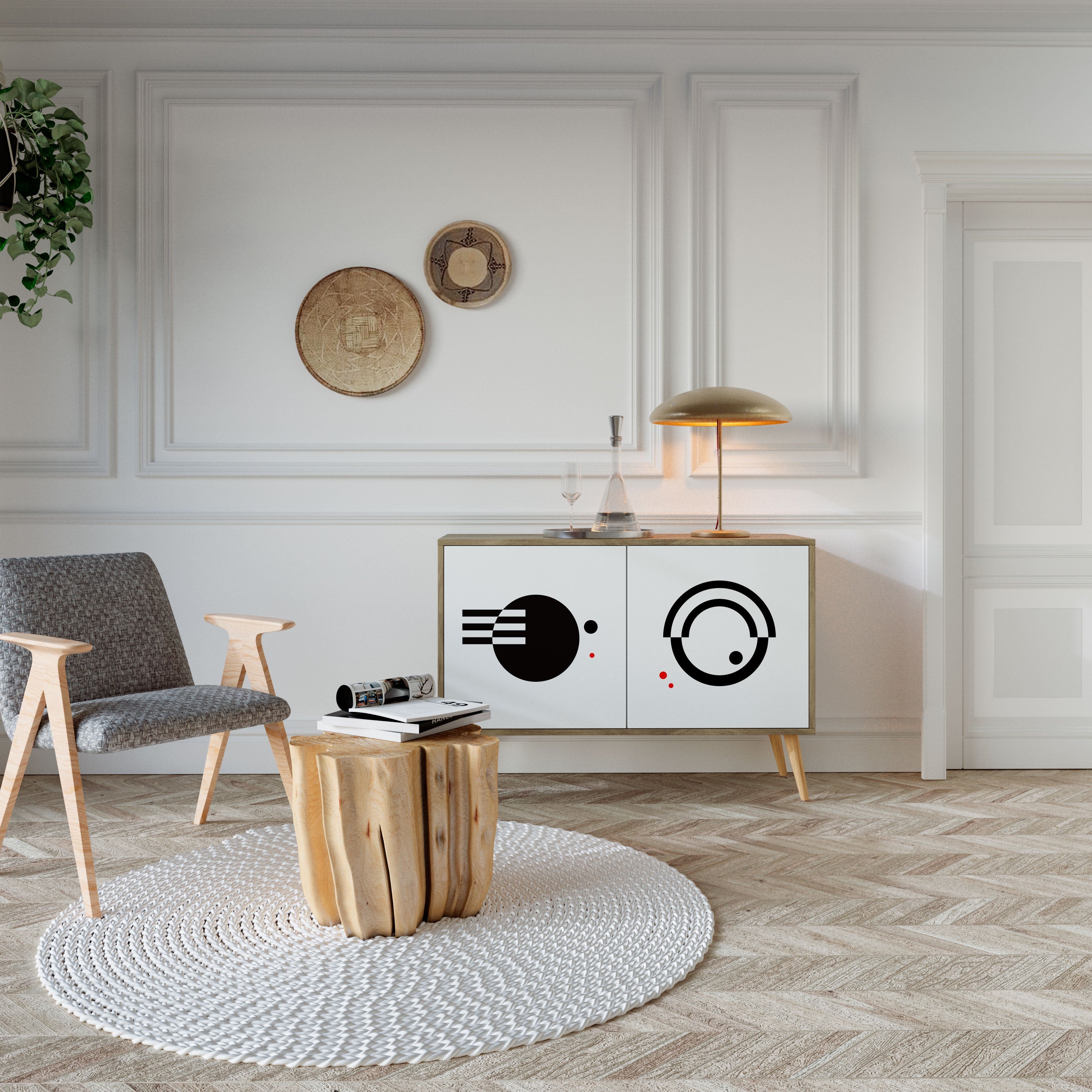 SCHWARZ-WEISS-KOMBINATION 2-türiges Sideboard in Eichenoptik