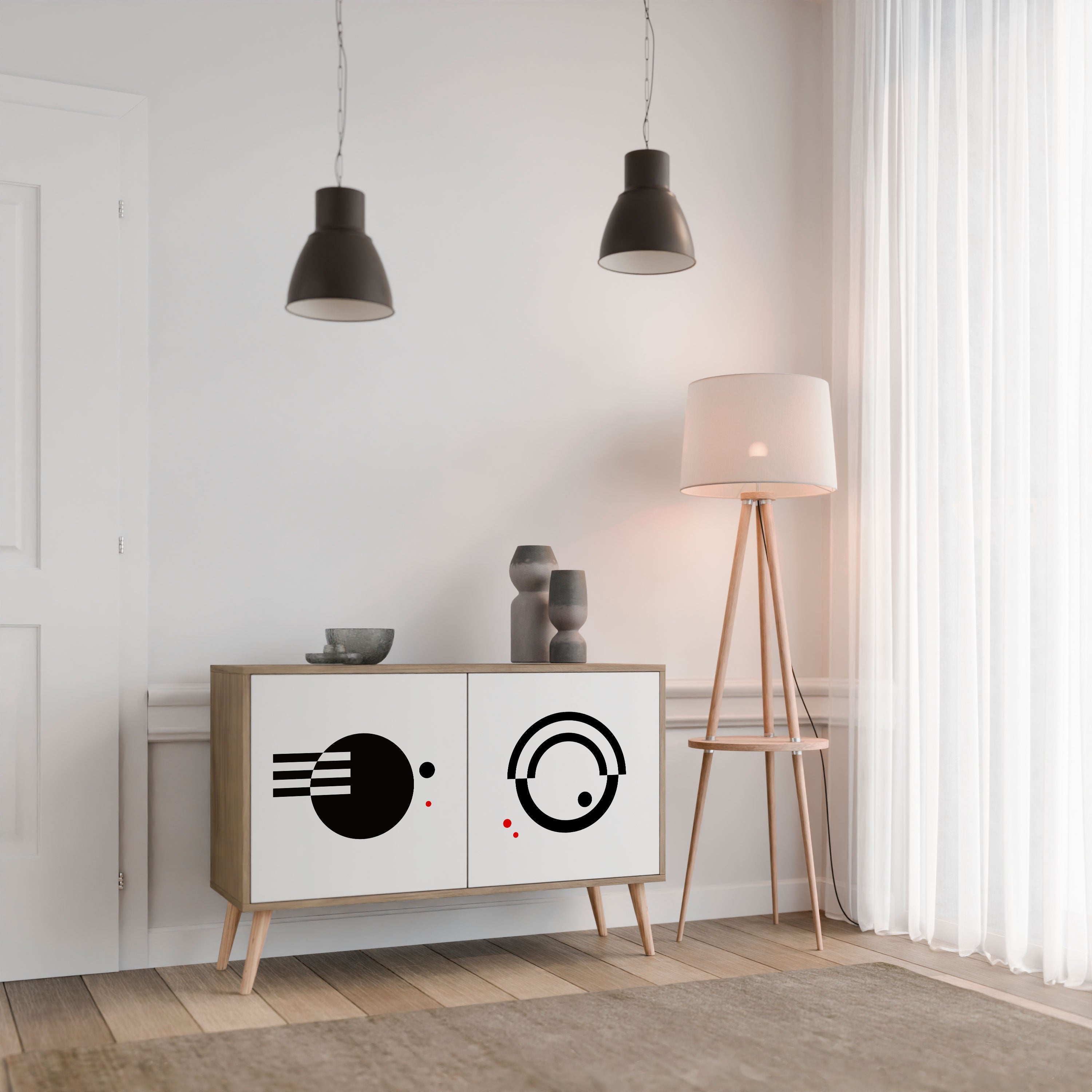 SCHWARZ-WEISS-KOMBINATION 2-türiges Sideboard in Eichenoptik