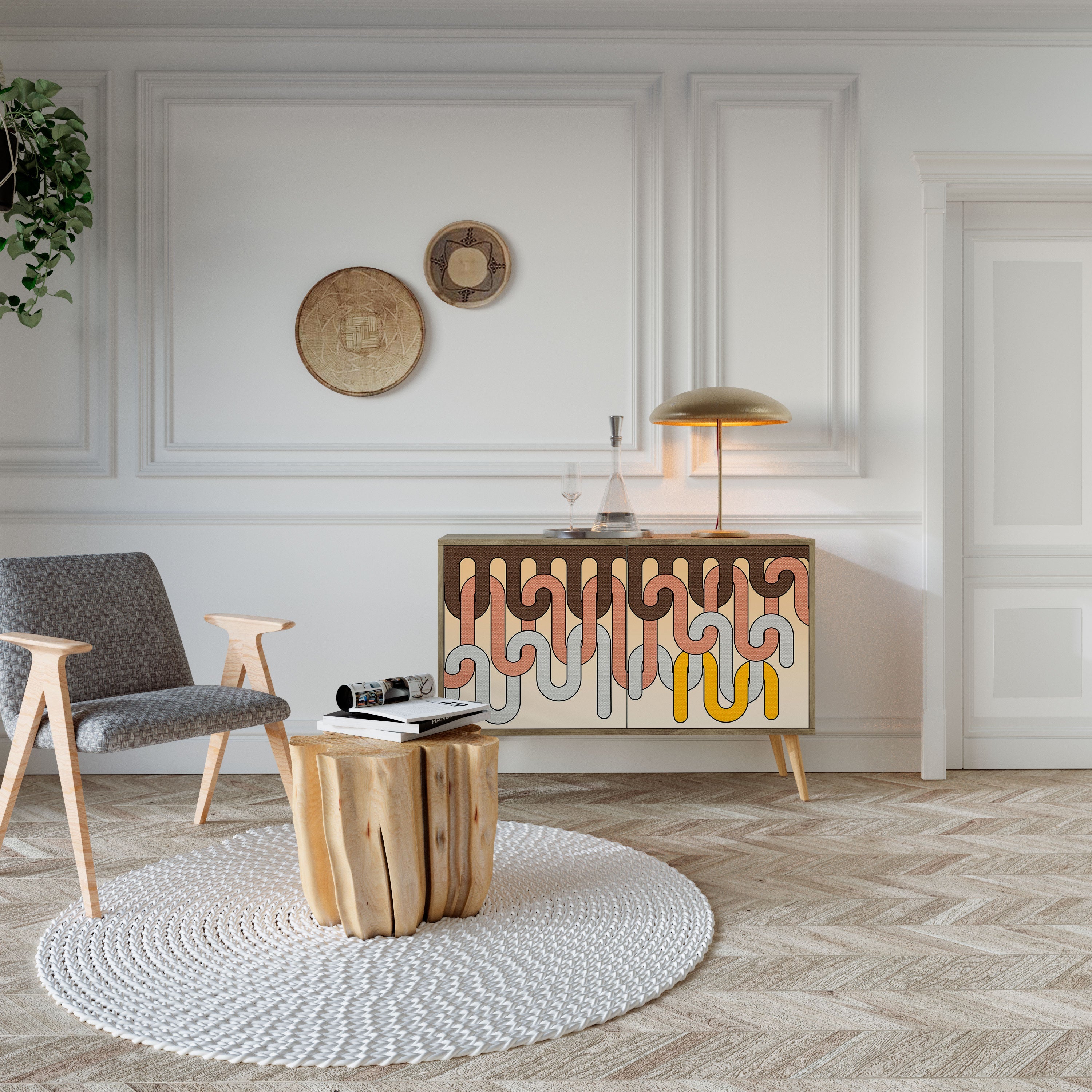 COLORFUL STRINGS Sideboard mit 2 Türen in Eichenoptik