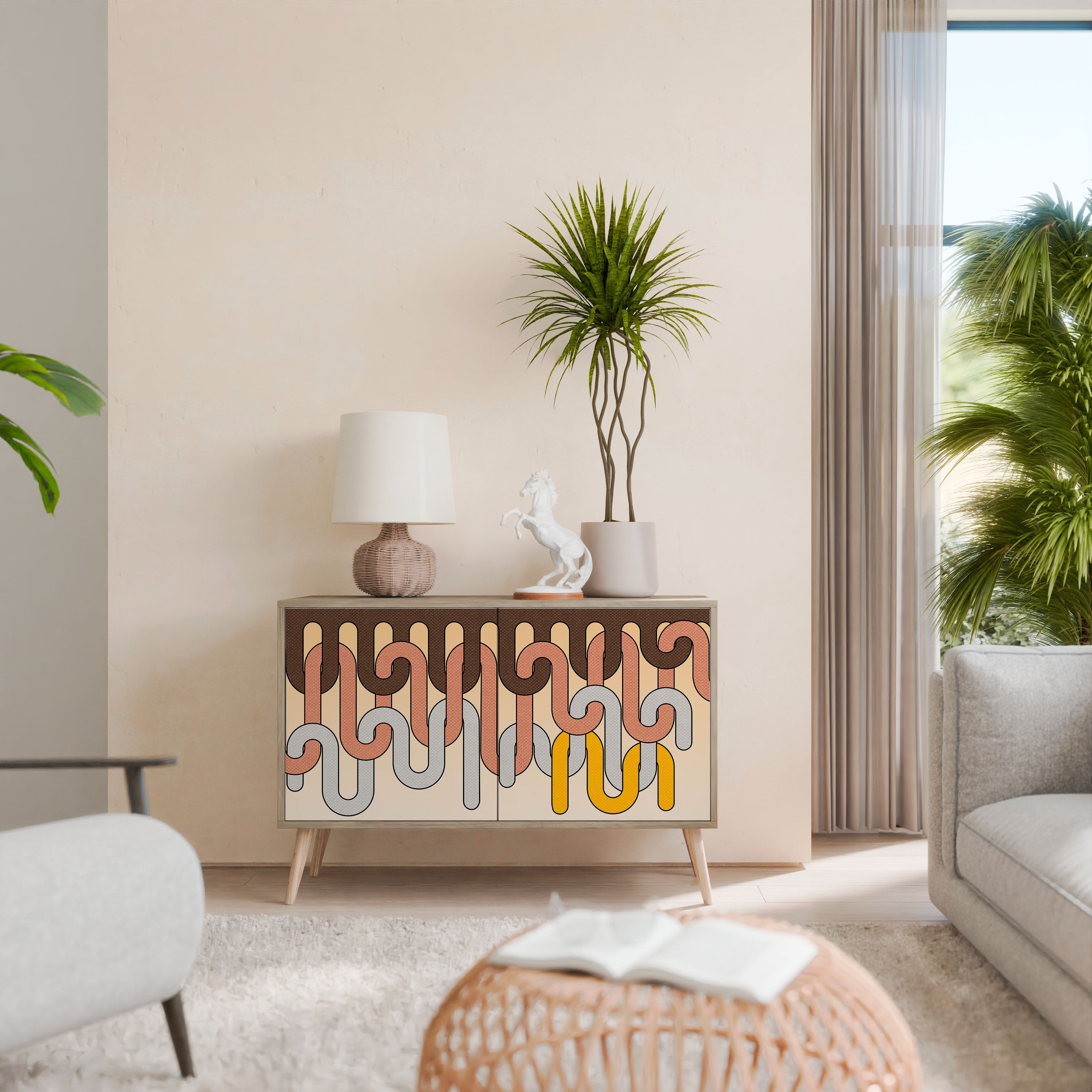 COLORFUL STRINGS Sideboard mit 2 Türen in Eichenoptik
