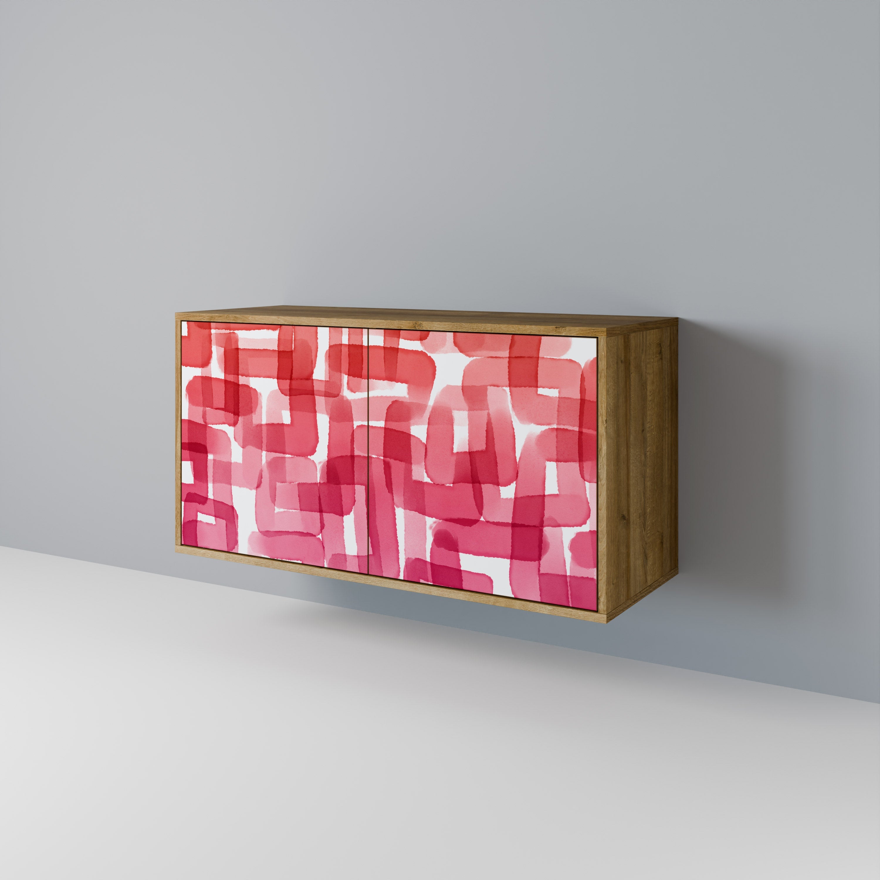 KALEIDOSKOPISCHES KUBISMUS-Sideboard mit 2 Türen in Eichenoptik