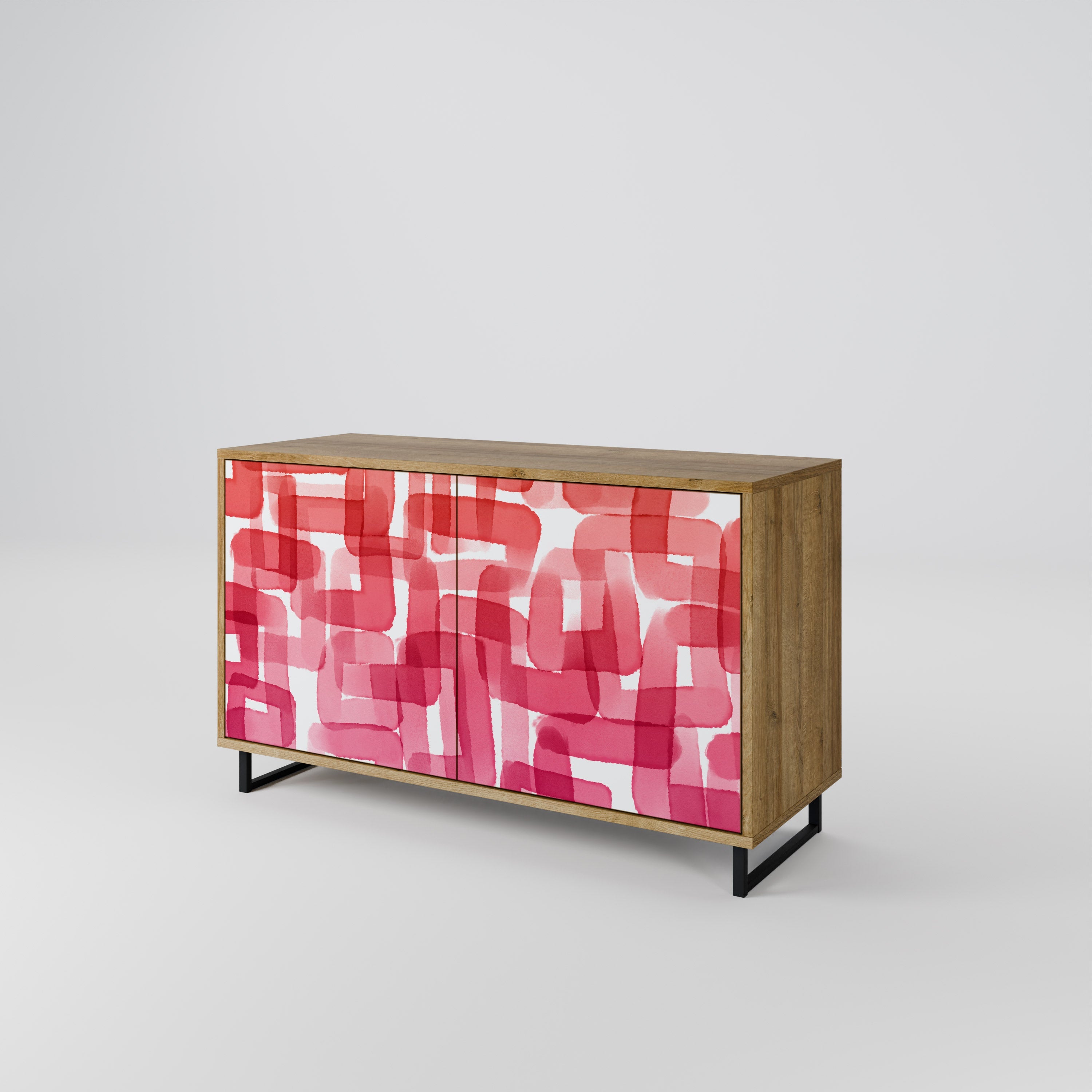 KALEIDOSKOPISCHES KUBISMUS-Sideboard mit 2 Türen in Eichenoptik