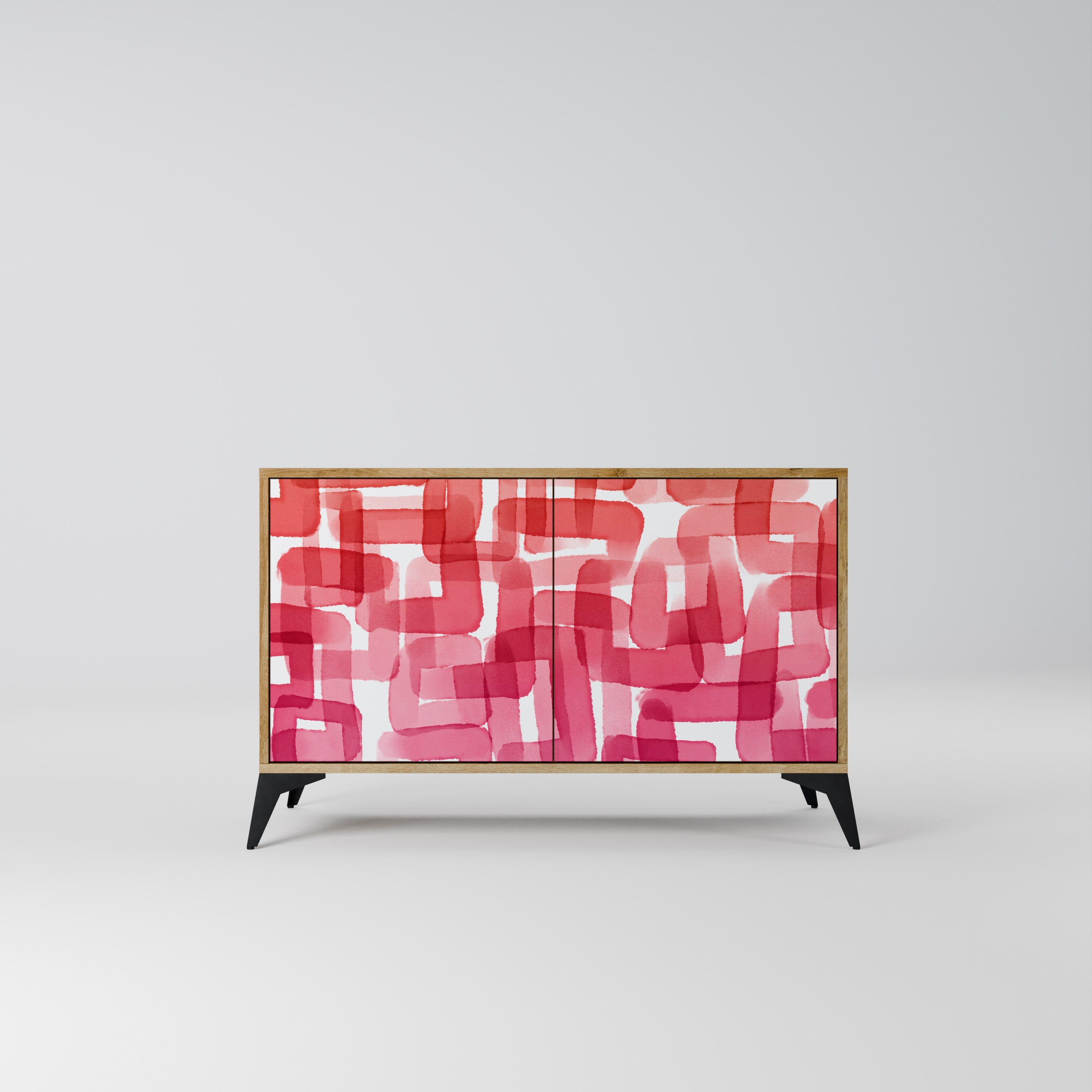 KALEIDOSKOPISCHES KUBISMUS-Sideboard mit 2 Türen in Eichenoptik