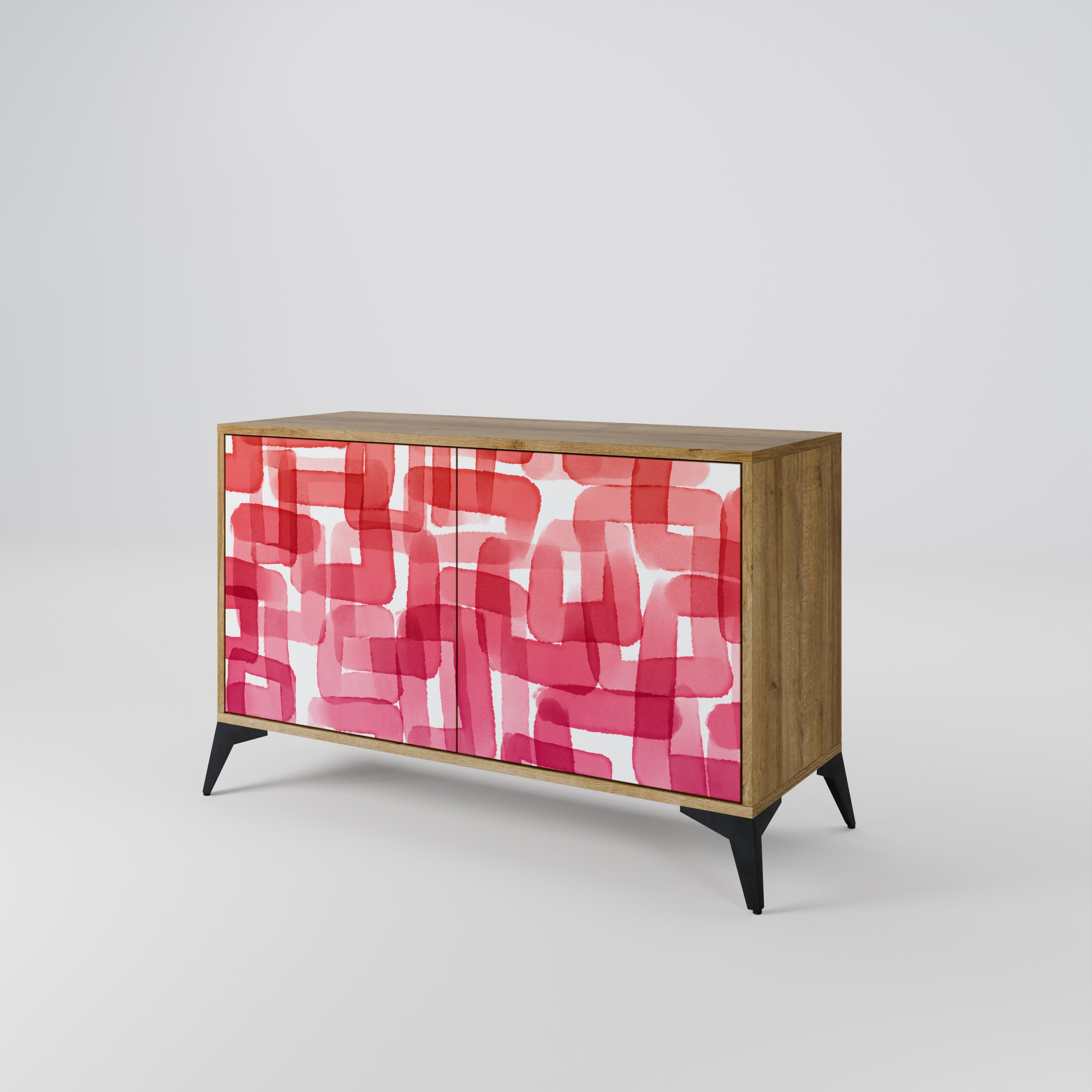 KALEIDOSKOPISCHES KUBISMUS-Sideboard mit 2 Türen in Eichenoptik
