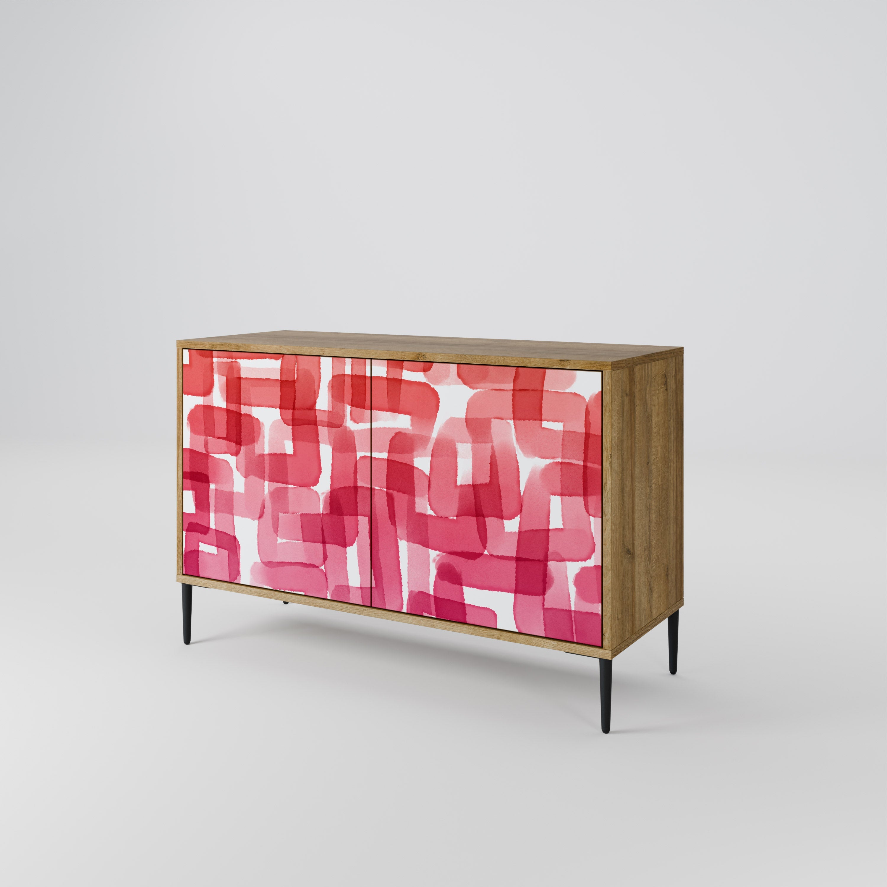 KALEIDOSKOPISCHES KUBISMUS-Sideboard mit 2 Türen in Eichenoptik