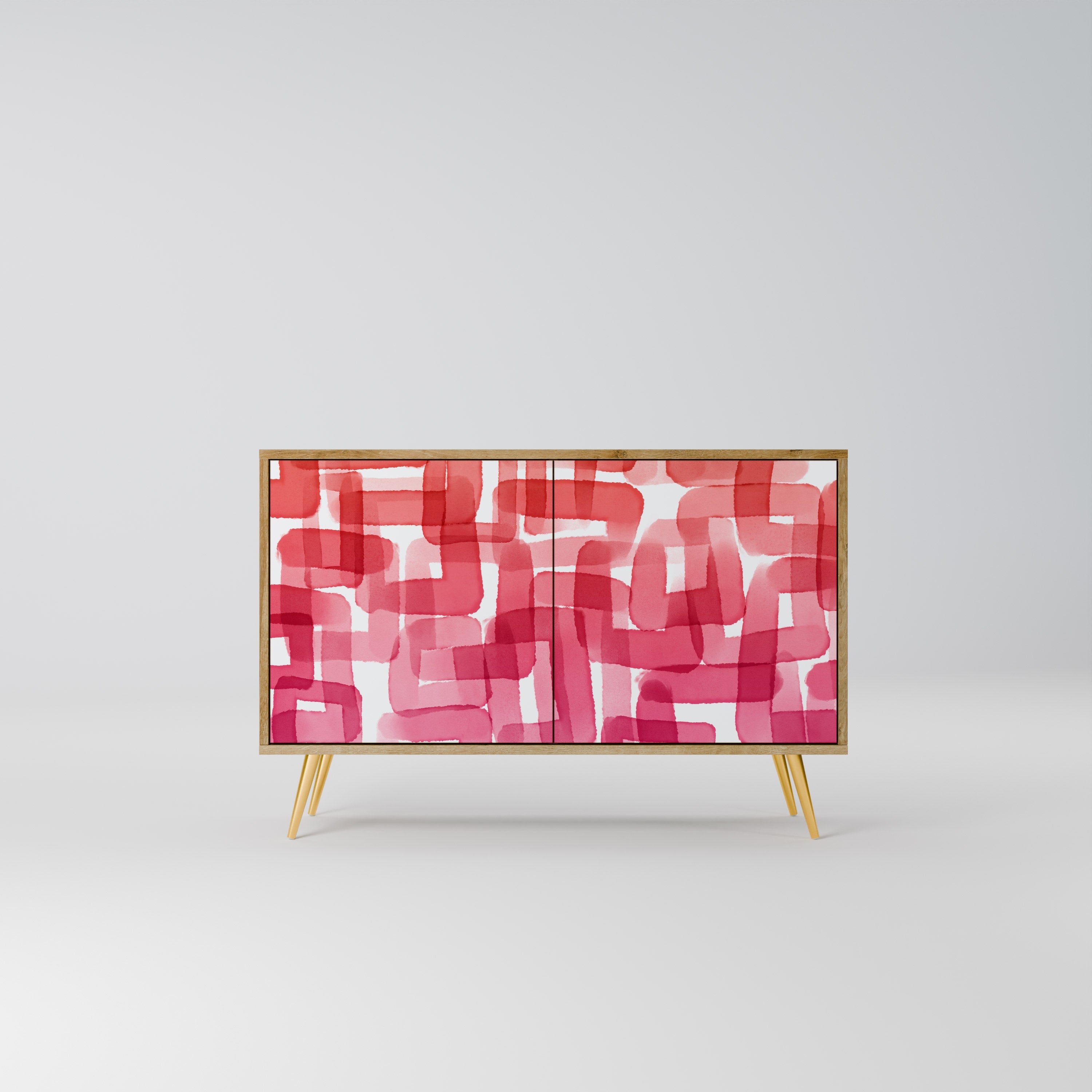 KALEIDOSKOPISCHES KUBISMUS-Sideboard mit 2 Türen in Eichenoptik