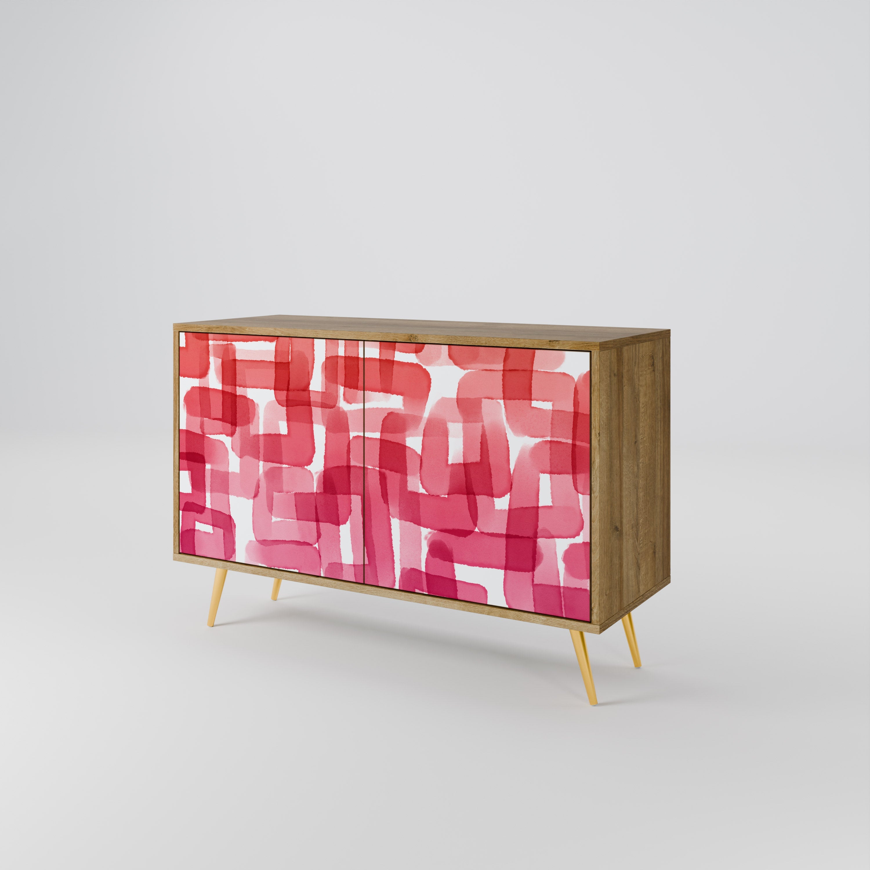 KALEIDOSKOPISCHES KUBISMUS-Sideboard mit 2 Türen in Eichenoptik