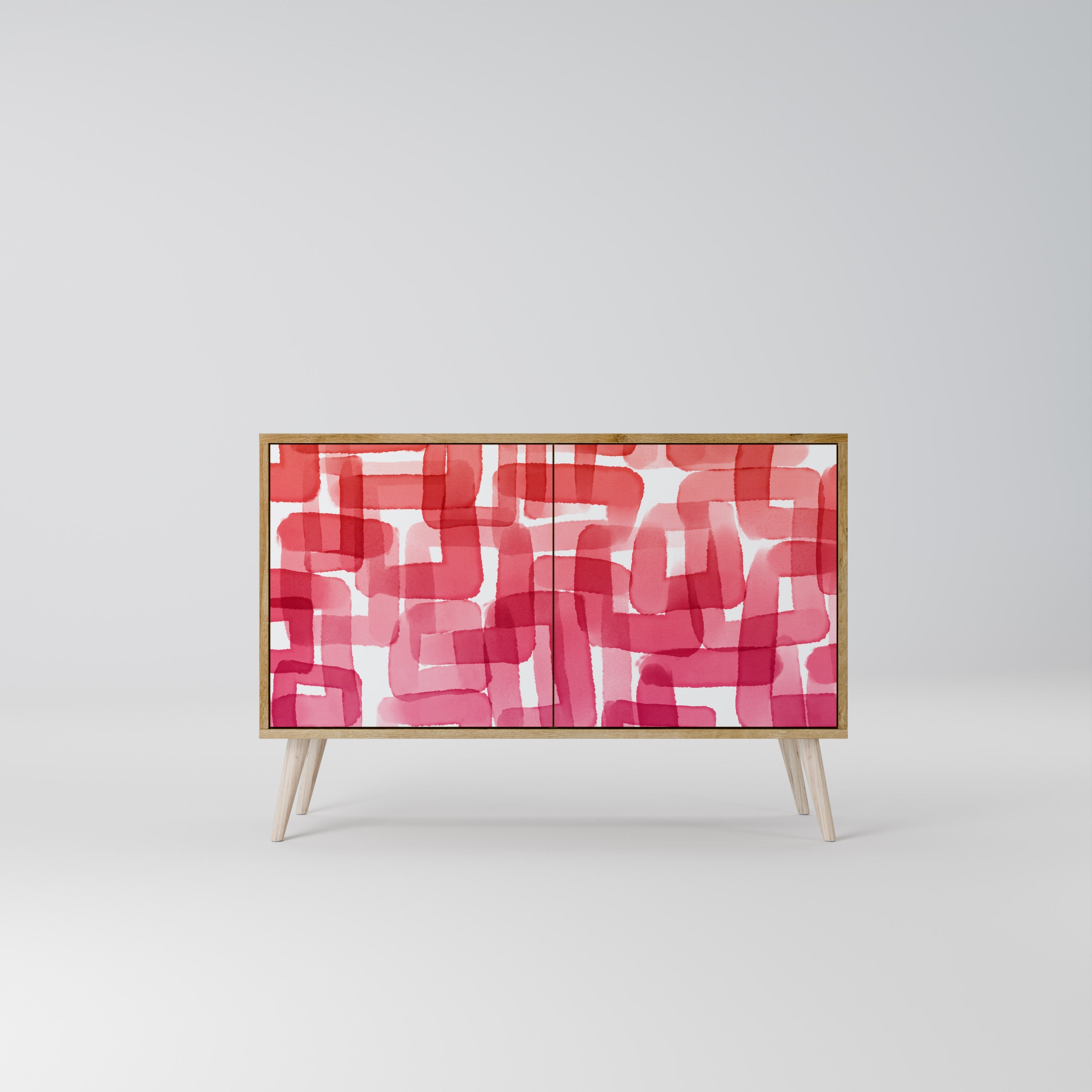 KALEIDOSKOPISCHES KUBISMUS-Sideboard mit 2 Türen in Eichenoptik
