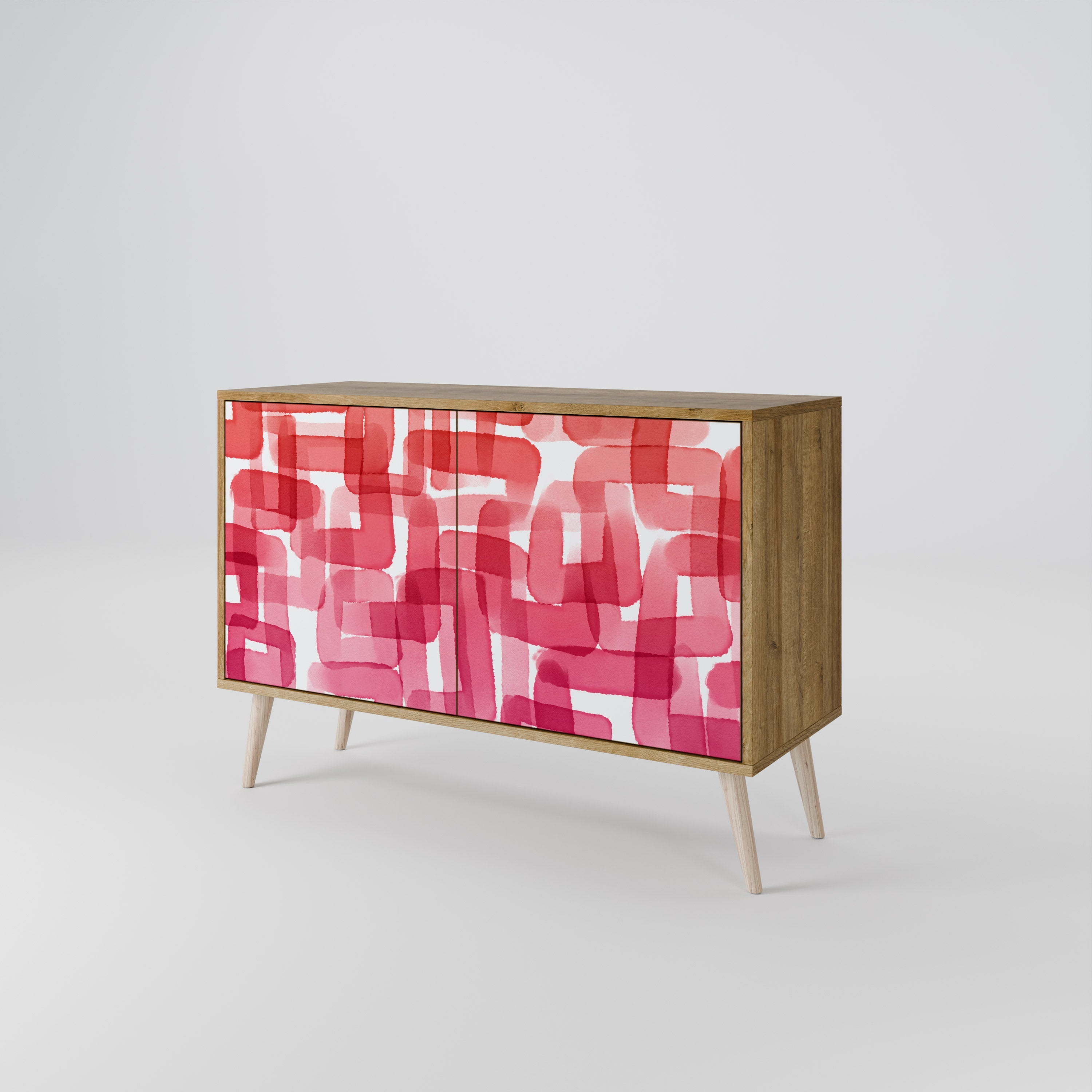 KALEIDOSKOPISCHES KUBISMUS-Sideboard mit 2 Türen in Eichenoptik