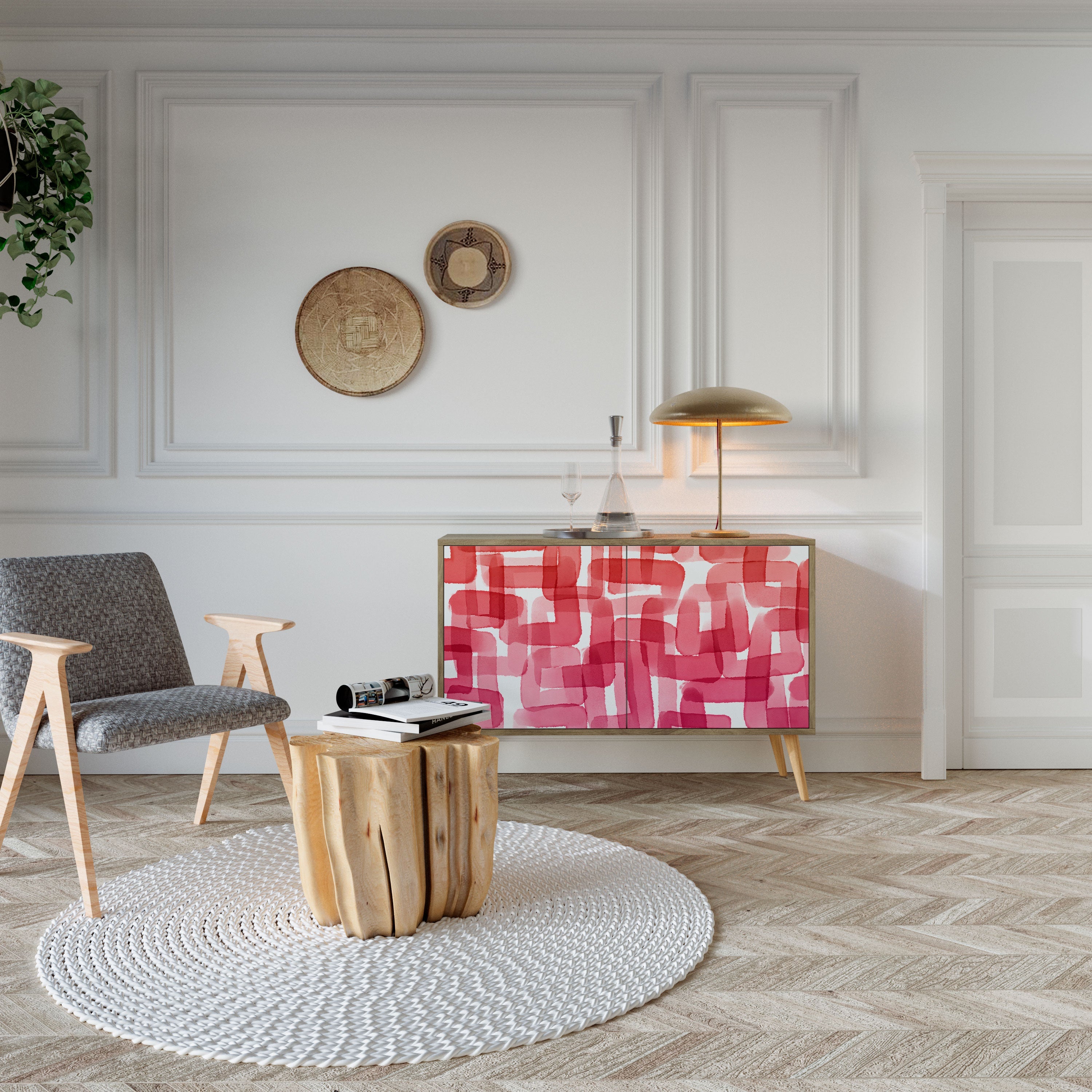 KALEIDOSKOPISCHES KUBISMUS-Sideboard mit 2 Türen in Eichenoptik