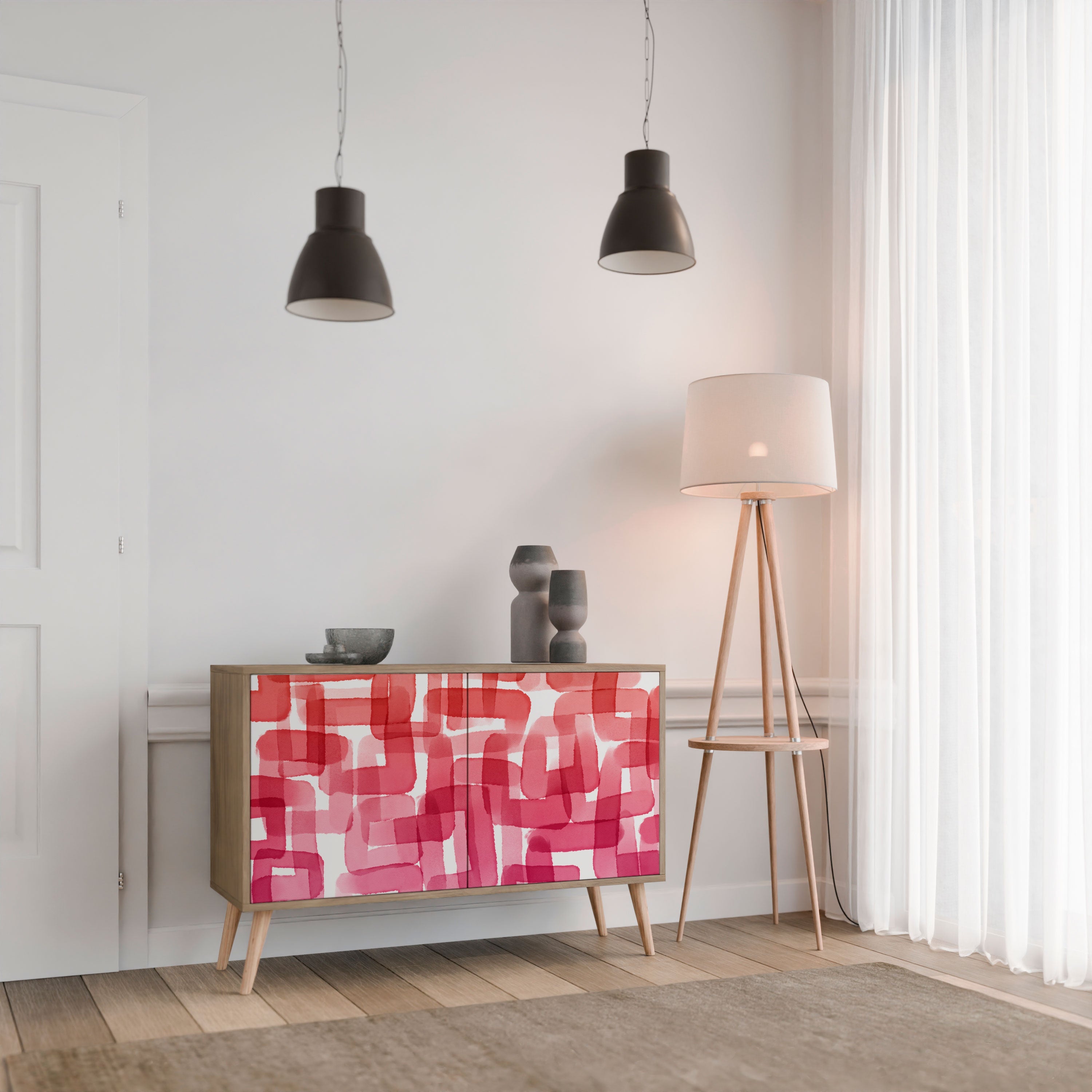KALEIDOSKOPISCHES KUBISMUS-Sideboard mit 2 Türen in Eichenoptik
