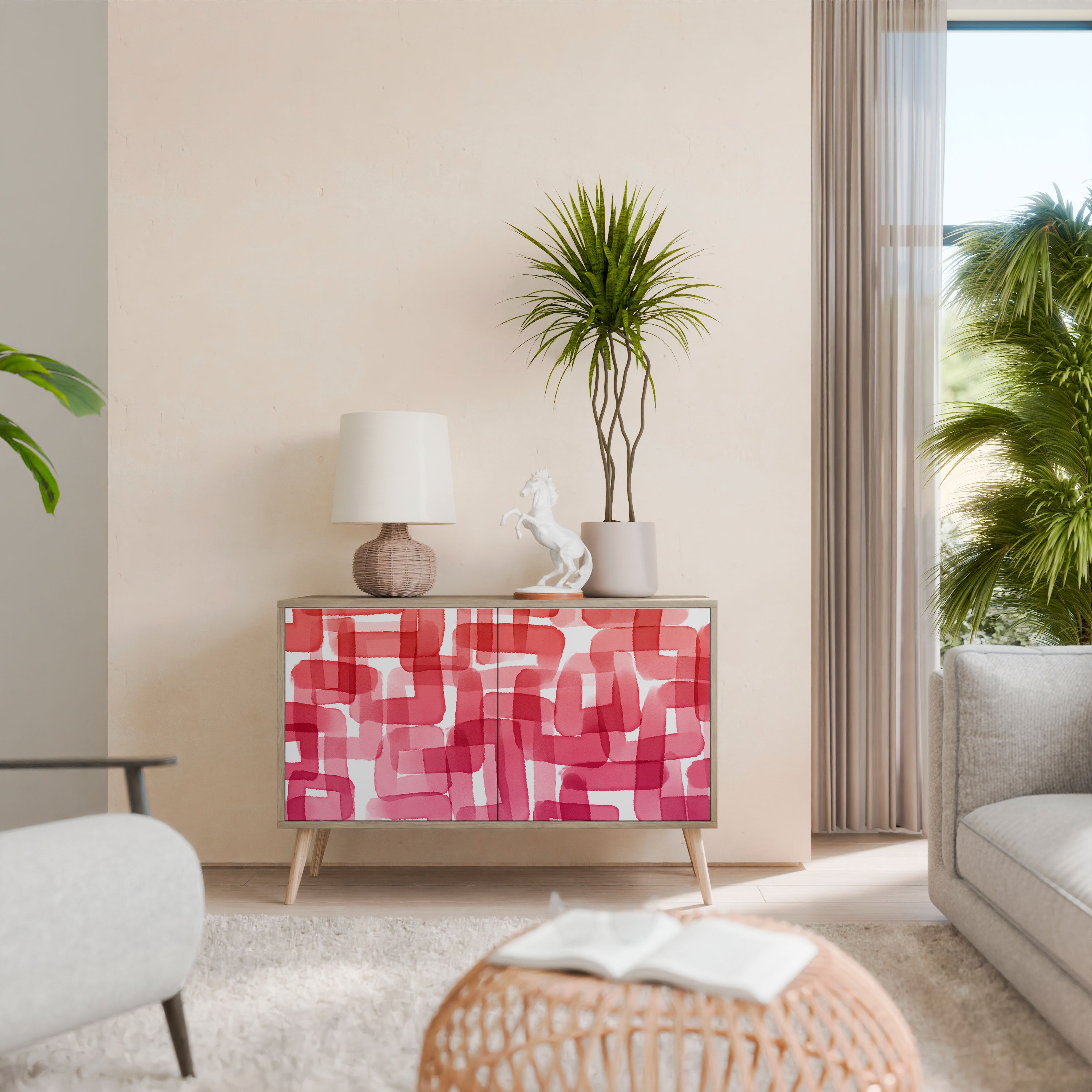 KALEIDOSKOPISCHES KUBISMUS-Sideboard mit 2 Türen in Eichenoptik